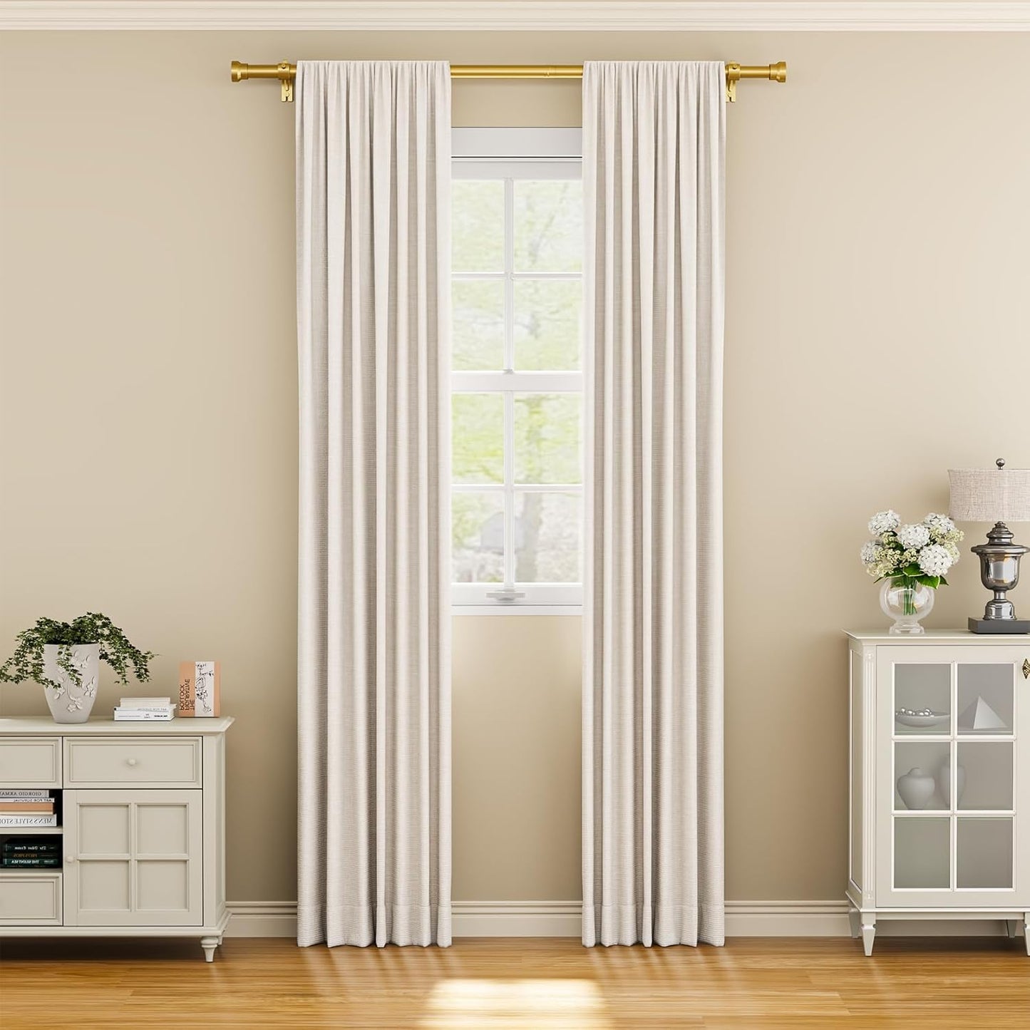 Curtain Rod 32-58 Inch, Heavy Duty 1 Inch Adjustable Curtain Rods for Windows, Gold Short Window Treatment Rods, Modern Design, Easy Installation