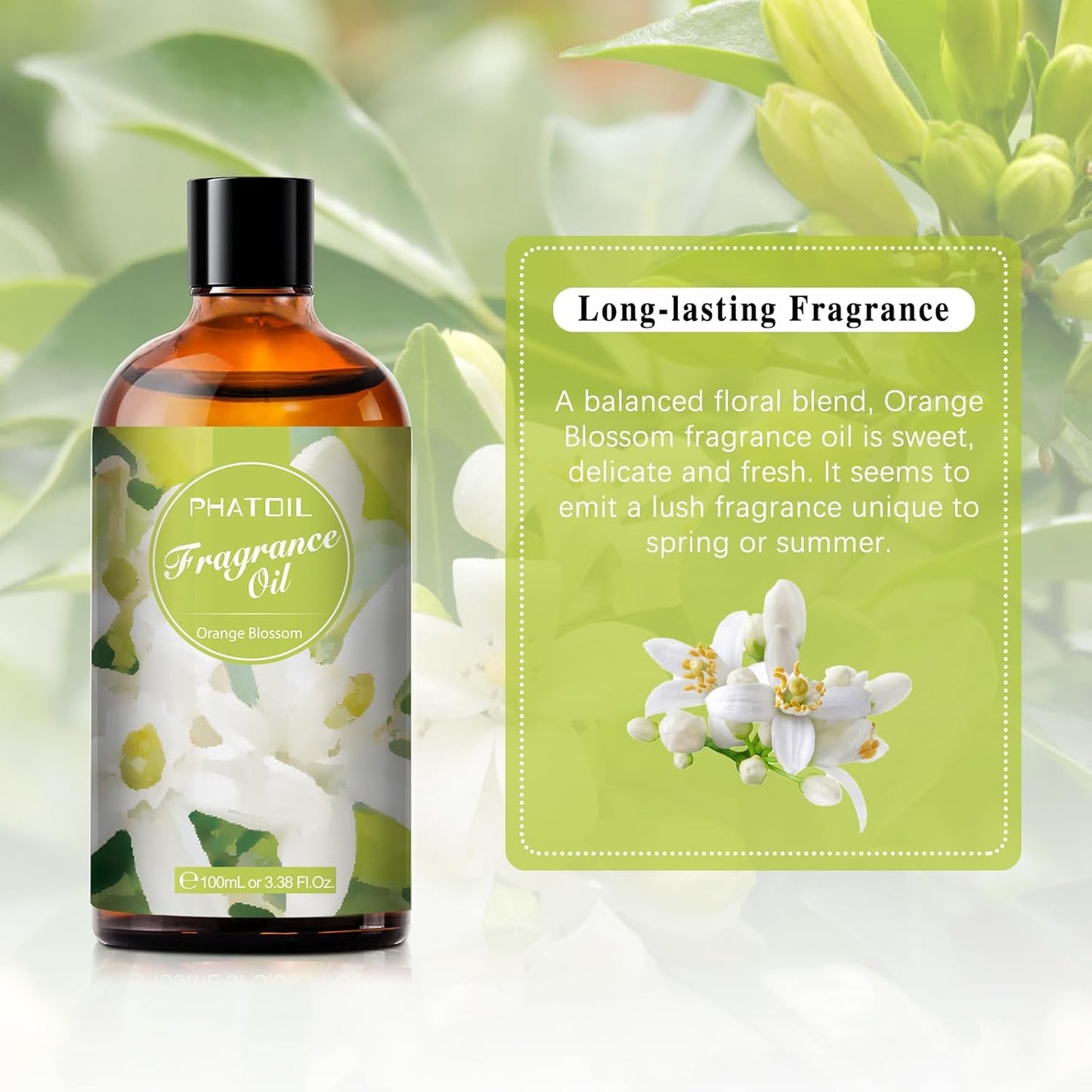 PHATOIL 3.38FL.OZ Orange Blossom Fragrance Oils for Aromatherapy, Essential Oils for Diffusers for Home, Perfect for Diffuser, DIY Candle and Soap Making, DIY Scented Products - 100ml