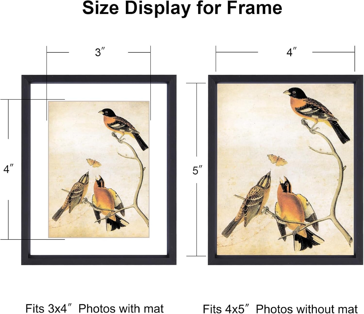 4x5 Picture Frame, Black Aluminum Metal Photo Frames with HD Glass, Fits 3x4 with Mat or 4 x 5 without Mat, Display for Wall and Table