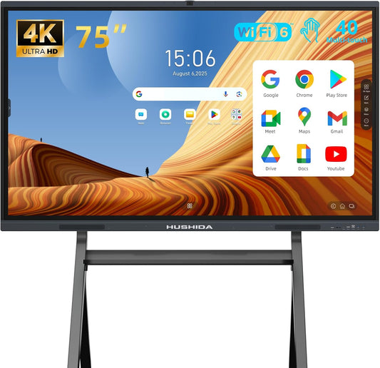 75" Smart Board Google EDLA-Certified 4K Interactive Whiteboard SmartBoard for Classroom & Office, Android 14 Touchscreen with 48MP AI Camera Win11 Pro 8G RAM+256G ROM, 40-Points, Wall Mount
