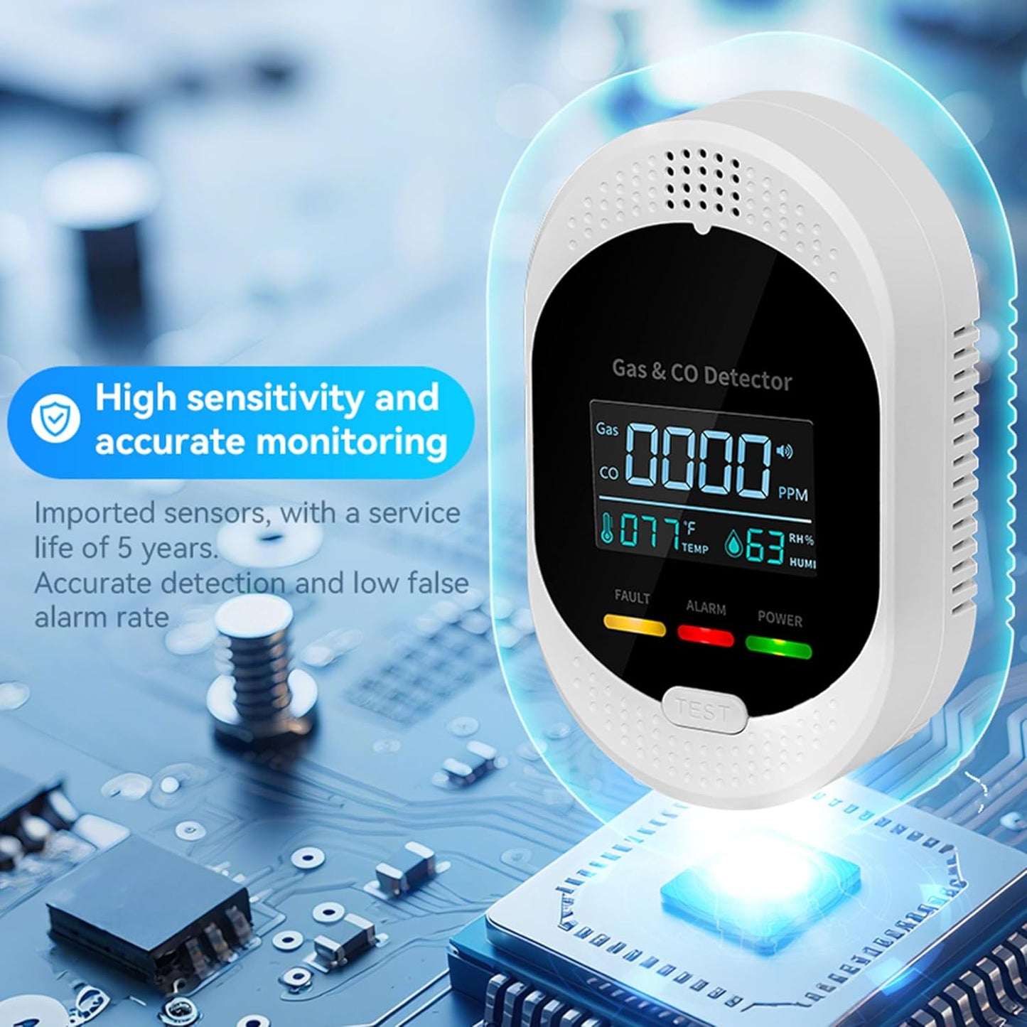 2PCS 4-in-1 Carbon Monoxide & Natural Gas Detectors with Temperature/Humidity LCD Display, Plug in Co Leak Detector Propane Monitor for Home Travel RV Essentials, Sound Alarm Over 85dB
