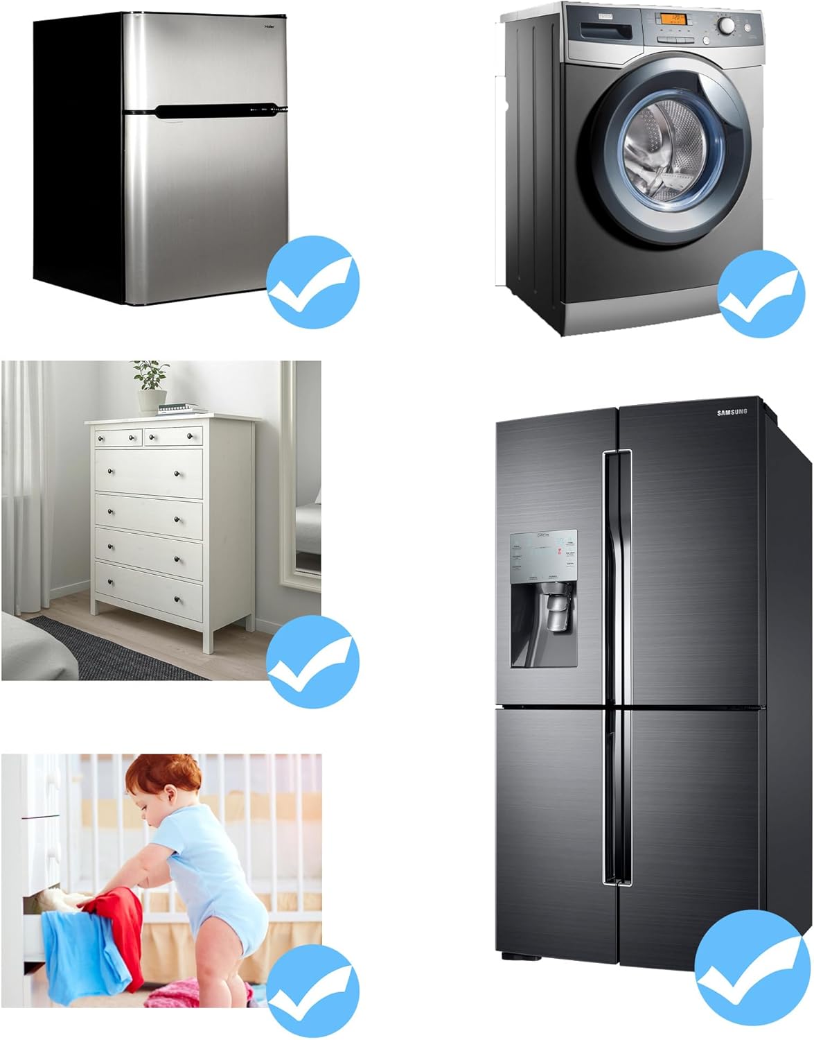 Fridge Lock Refrigerator Lock- Child Safety Cabinet Locks for Refrigerator, Freezer, Drawers & Cabinets - No Key Combination Lock, Adjustable & Reusable for Kids, Adults, Pets (Black 4Pack)