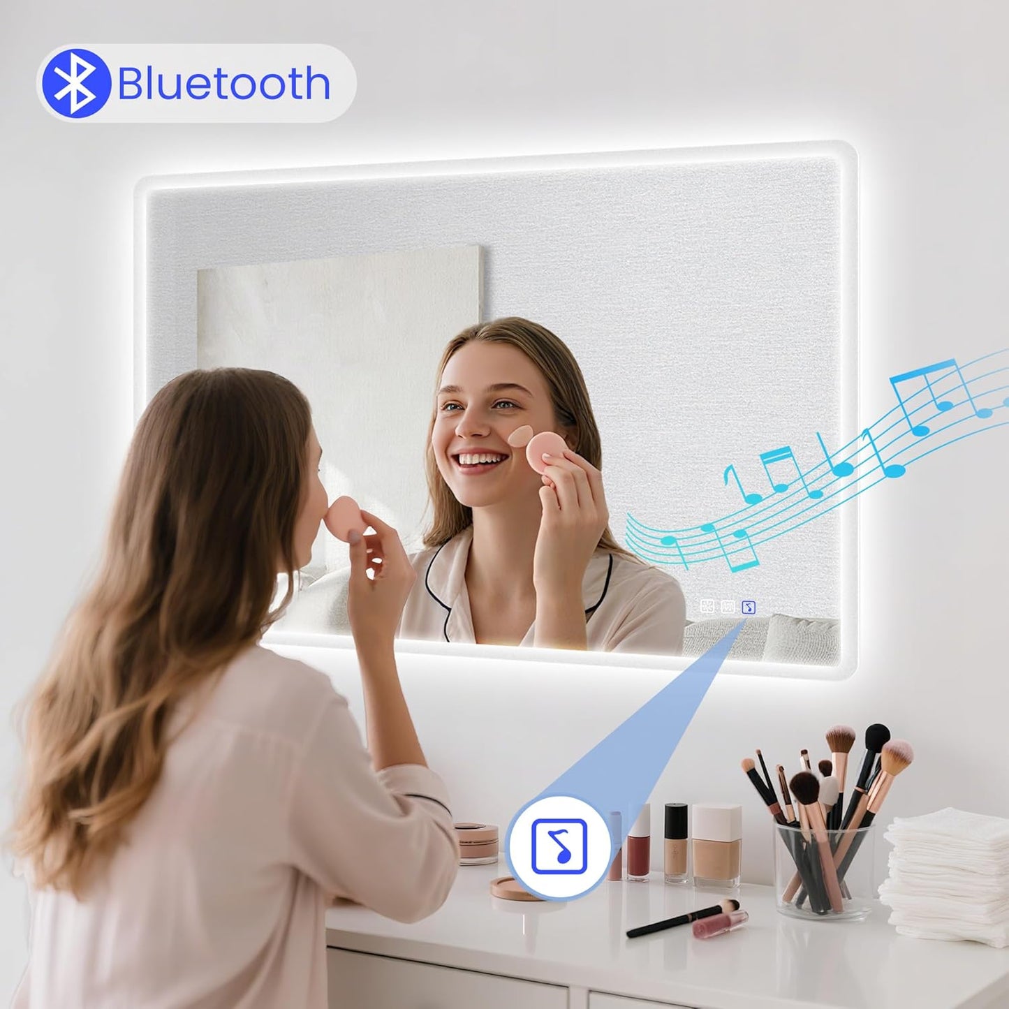 STARLEAD 48"x36" LED-Bathroom-Mirror-with-Lights, Wall-Mounted with Bluetooth Speaker, Anti-Fog, 3 Color Temperature, Dimmable Brightness, Waterproof, Tempered Glass, Frontlit & Backlit