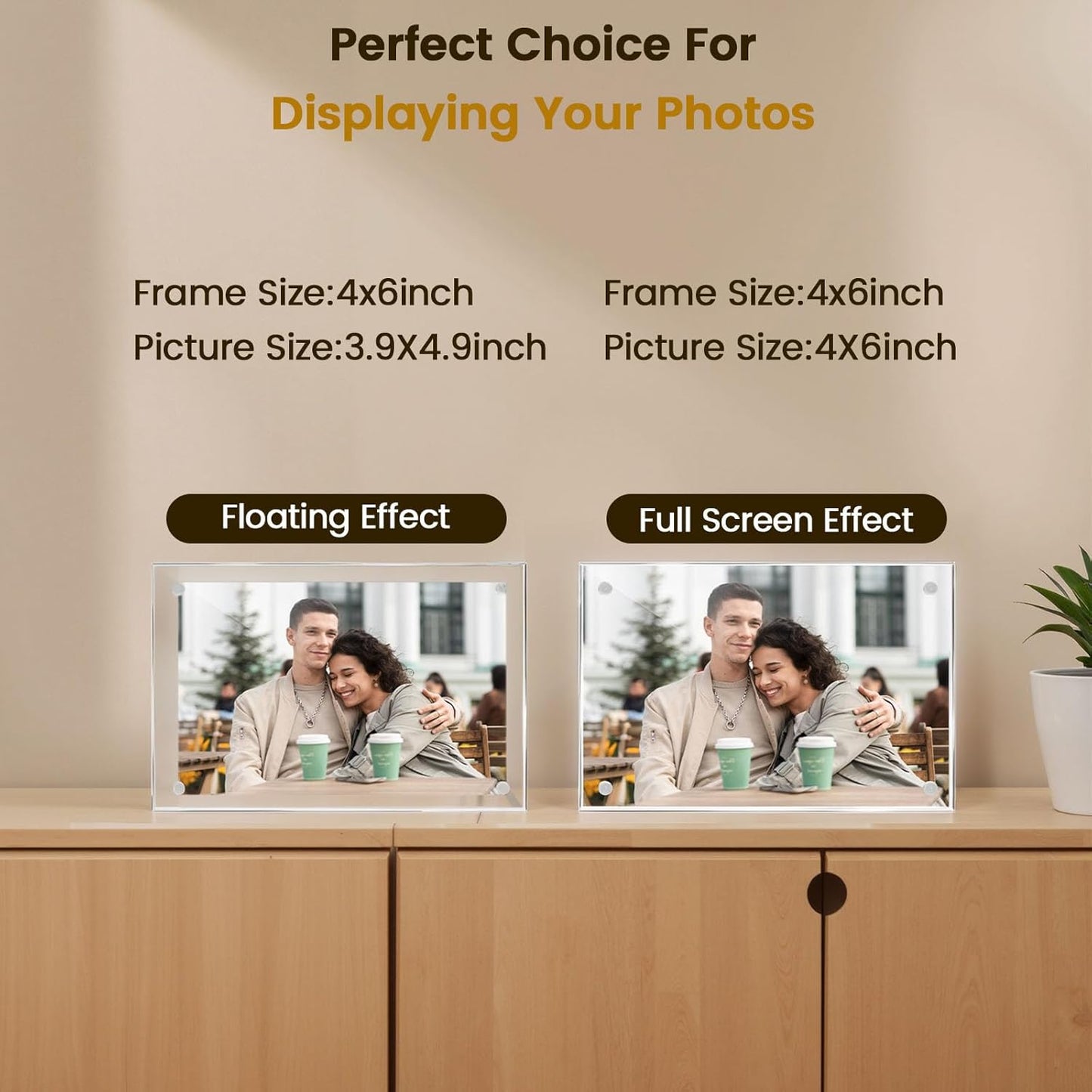 JOHOUSE 5 Pack 4 x 6 Acrylic Picture Frames, Double Sided Magnetic Photo Frames Self Standing Frameless Transparent for Desktop Display Gifts for Women