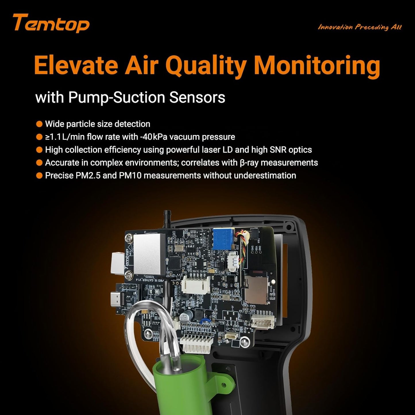 Temtop Handheld Particle Counter 0.3µm, 0.5µm, 1.0µm Particulate Monitor PM2.5, PM10, TSP, Temp & Humidity Detector