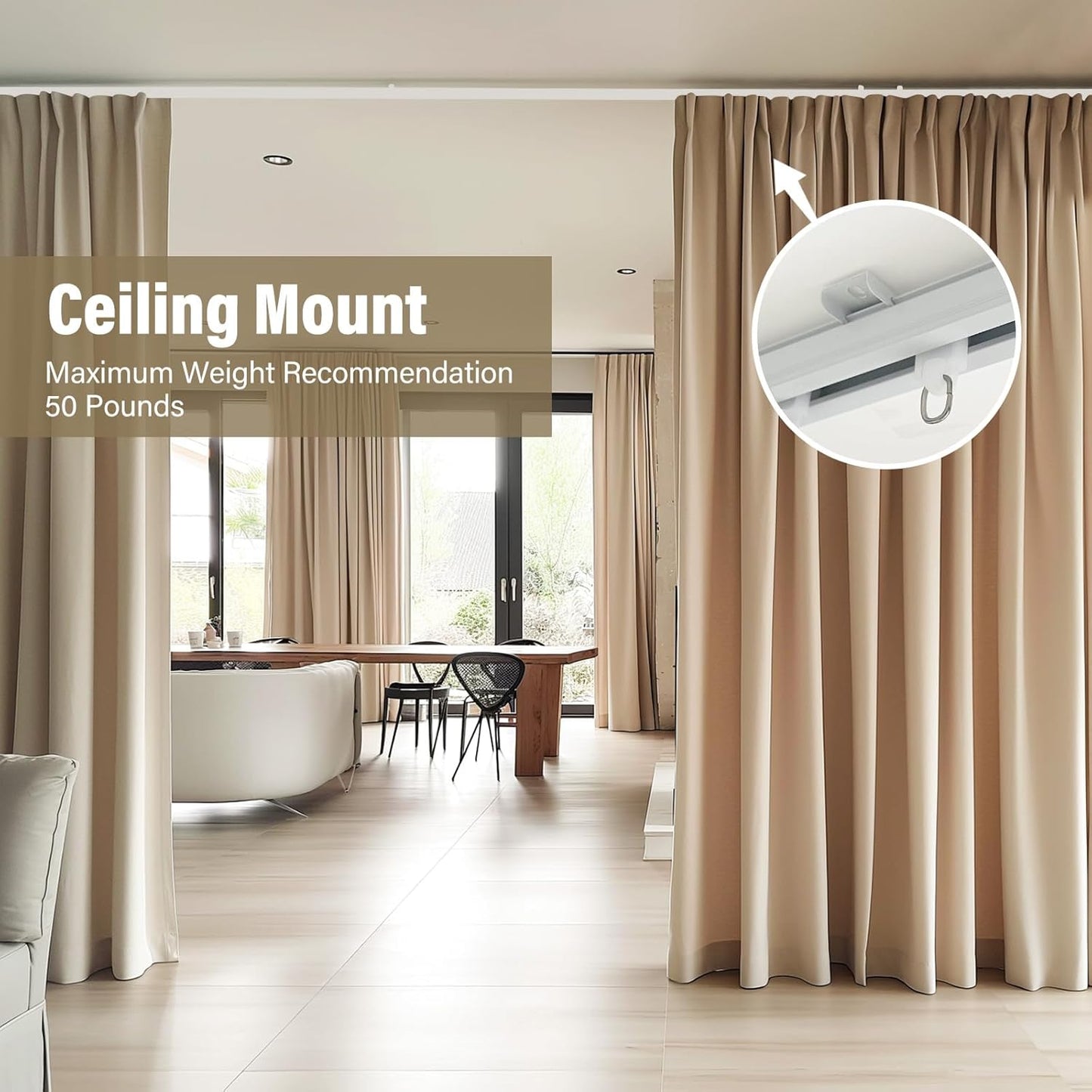 Ceiling Curtain Tracks,Curtain Track Wall Mount,Track Curtains Rod Ceilings Mount Heavy Duty Ceiling Tracks for Curtains Room Divider Rod with Hooks,White 3-6ft