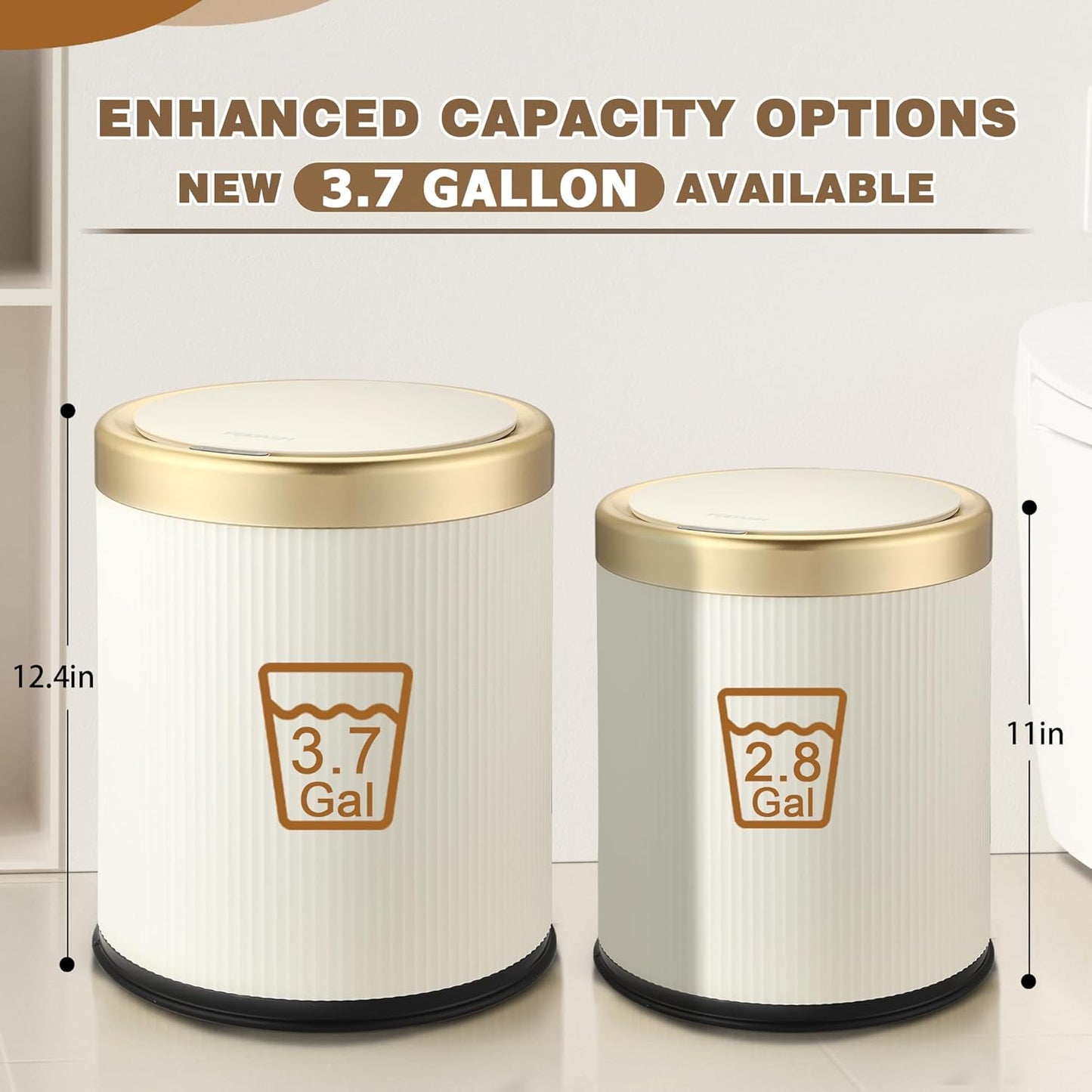 Automatic Motion Sensor Bathroom Trash Can with Lid, 3.7 Gallon Touchless Trash Garbage Bin Large Trash Cans Trashcan -White