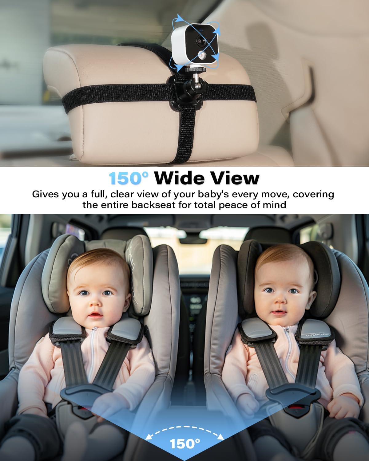 A2C Baby Car Camera, 5" 1080P HD Baby Monitor with Night Vision & VOX Mode, Rear-Facing Car Seat Monitor for Backseat & Home, 1000FT Range, USB Powered Plug & Play (No WiFi Needed)