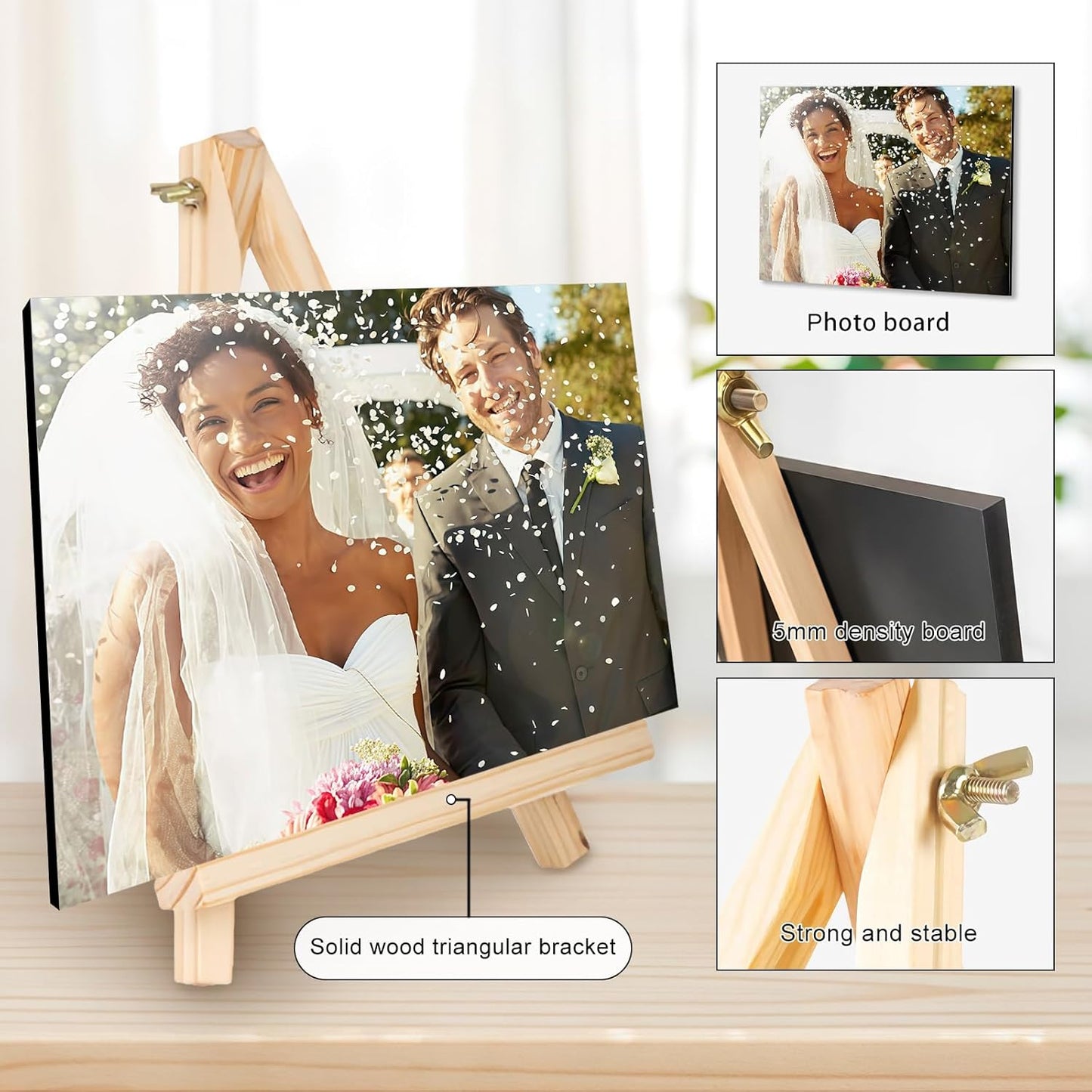 Custom Photo Frame with Stand, Personalized Picture Display, MDF and Wood Construction, Desktop Decor, Multiple Designs, Customizable Gift for Family and Friends