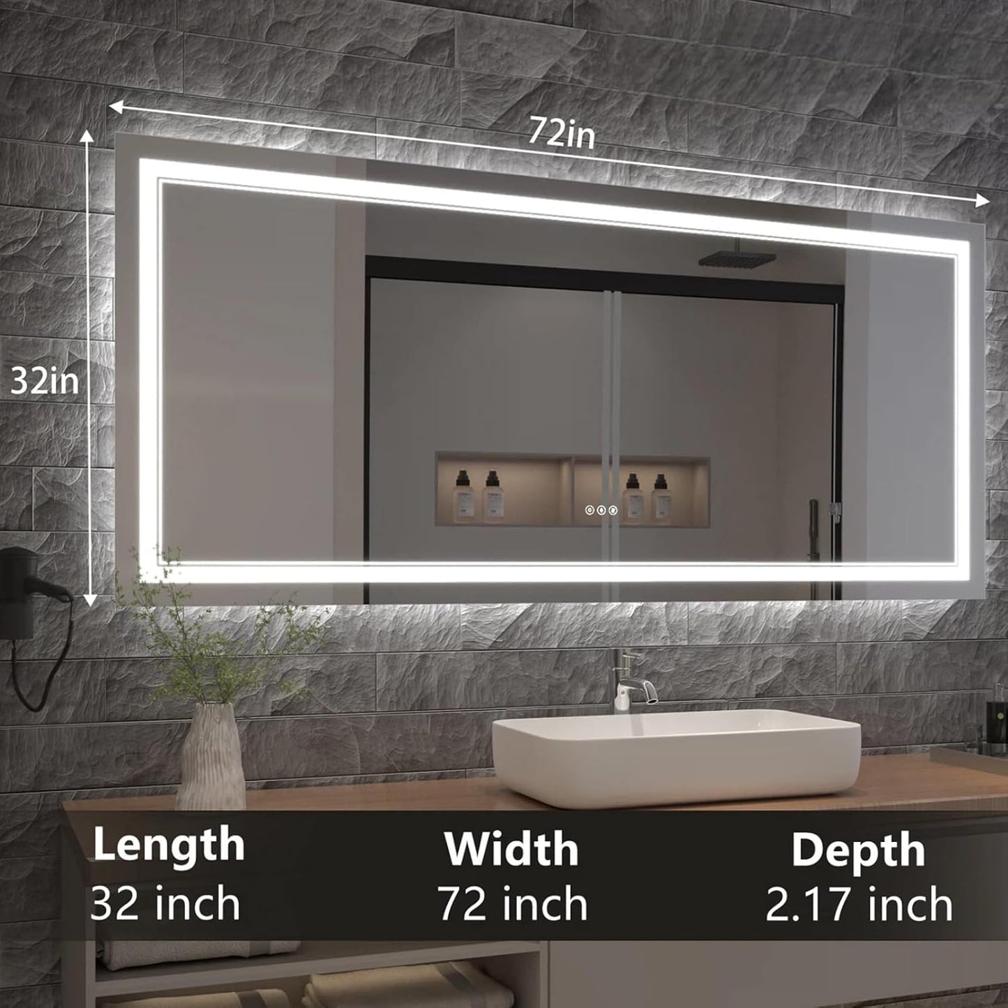LED Bathroom Mirror with Lights, Wall Mirrors
