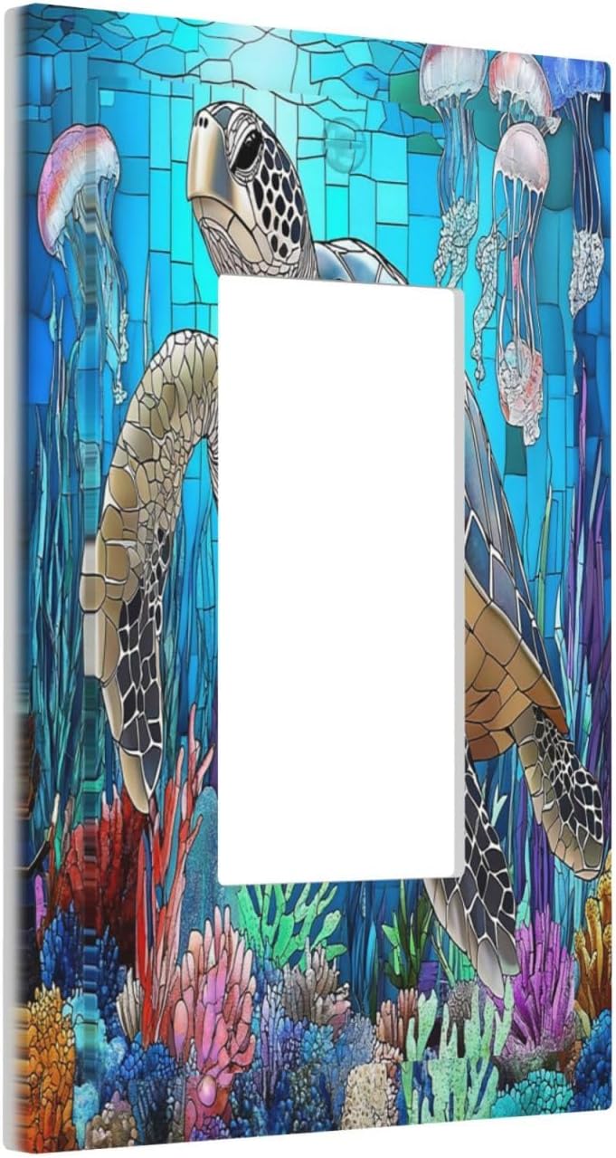 Decorative Outlet Covers Nautical Sea Turtle Coral Jellyfish 1 Gang Single Rocker Light Switch Cover Plate Wall Plates Gfci Faceplate For Kids Room Nursery Decor