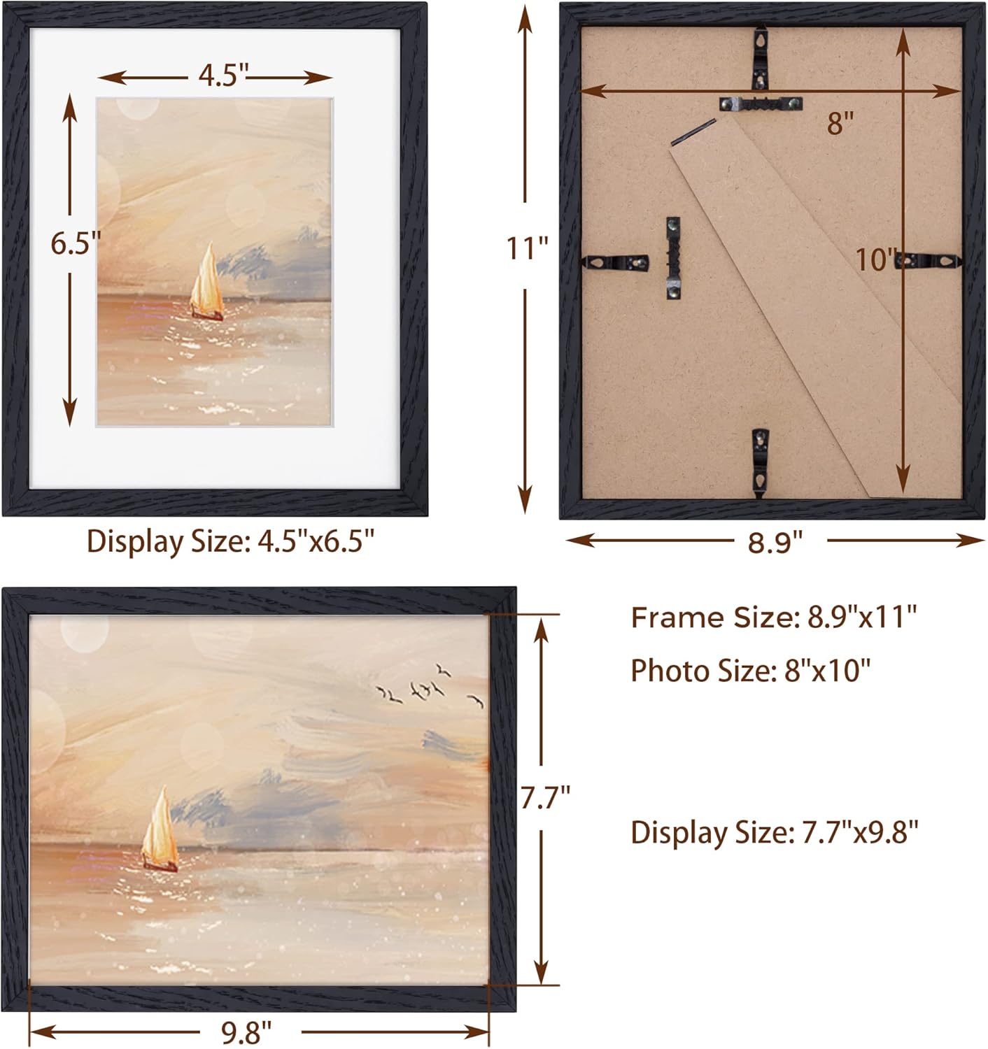 Fun Memories 8x10 Black Picture Frame, Natural Oak Wood 8 x 10 Photo Frames, 8 by 10 Frames Real Glass, 8x10 Picture Frame with Mat for 5x7, Rustic Black Wood Frame 8"x10", 1 Pack