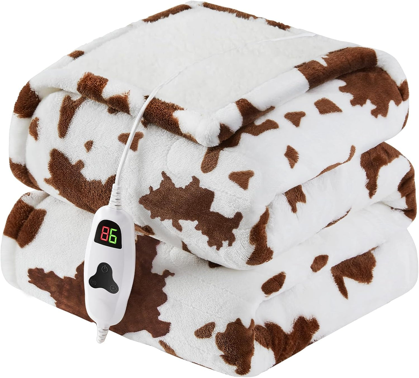 Cow Print Heated Electric Blanket Full Size,72X84 Brown Heating Blanket with 10 Heats Levels & 8 Hours Auto Off,Highland Cow Decor Fleece Sherpa Blankets Warmer Gifts for Women Adults,Washable