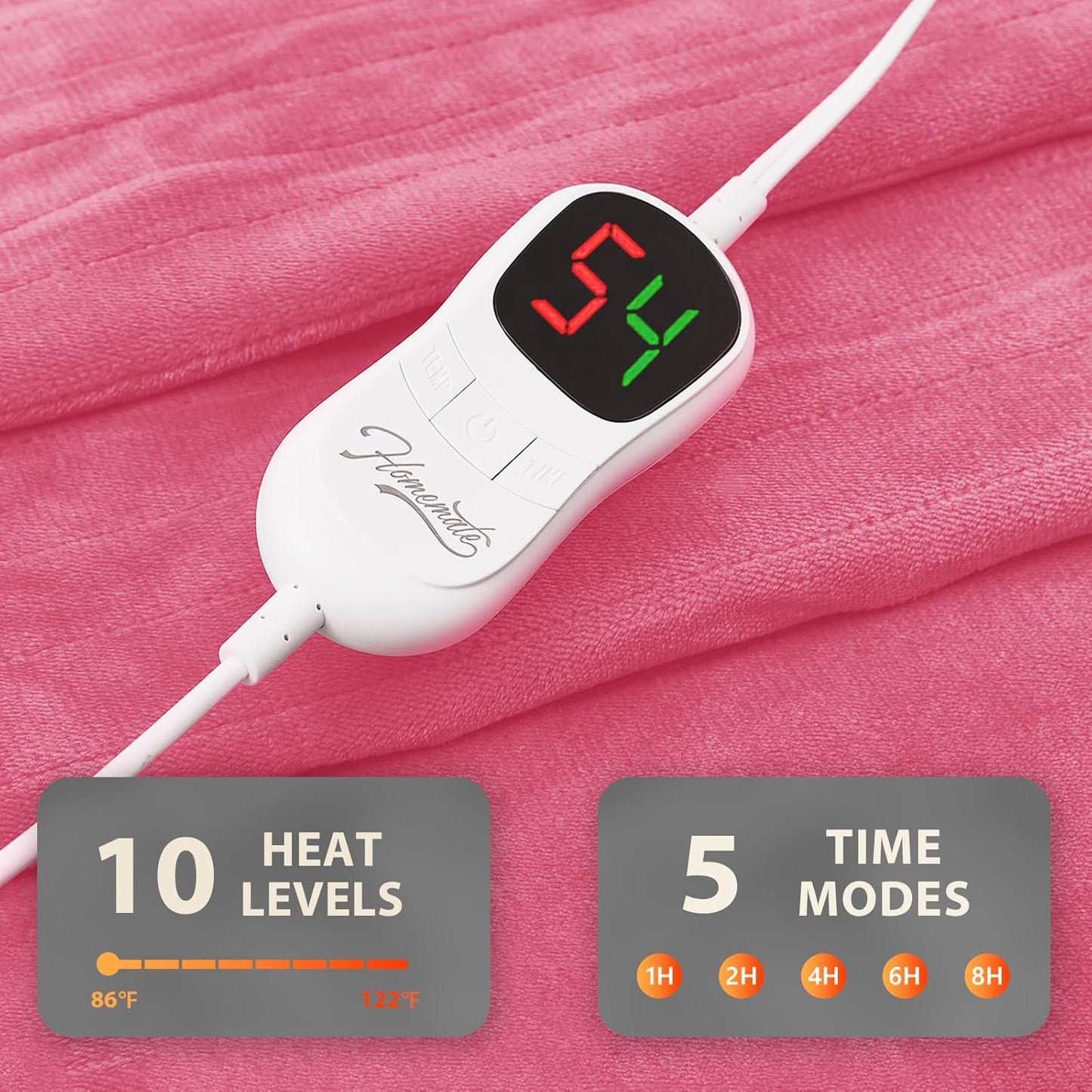 Homemate Electric Heated Blanket Full Size - 72"x84" Heating Blanket Full Size 1/2/4/6/8 Hours Auto-Off 10 Heat Level Over-Heat Protection Flannel Sherpa ETL Certification