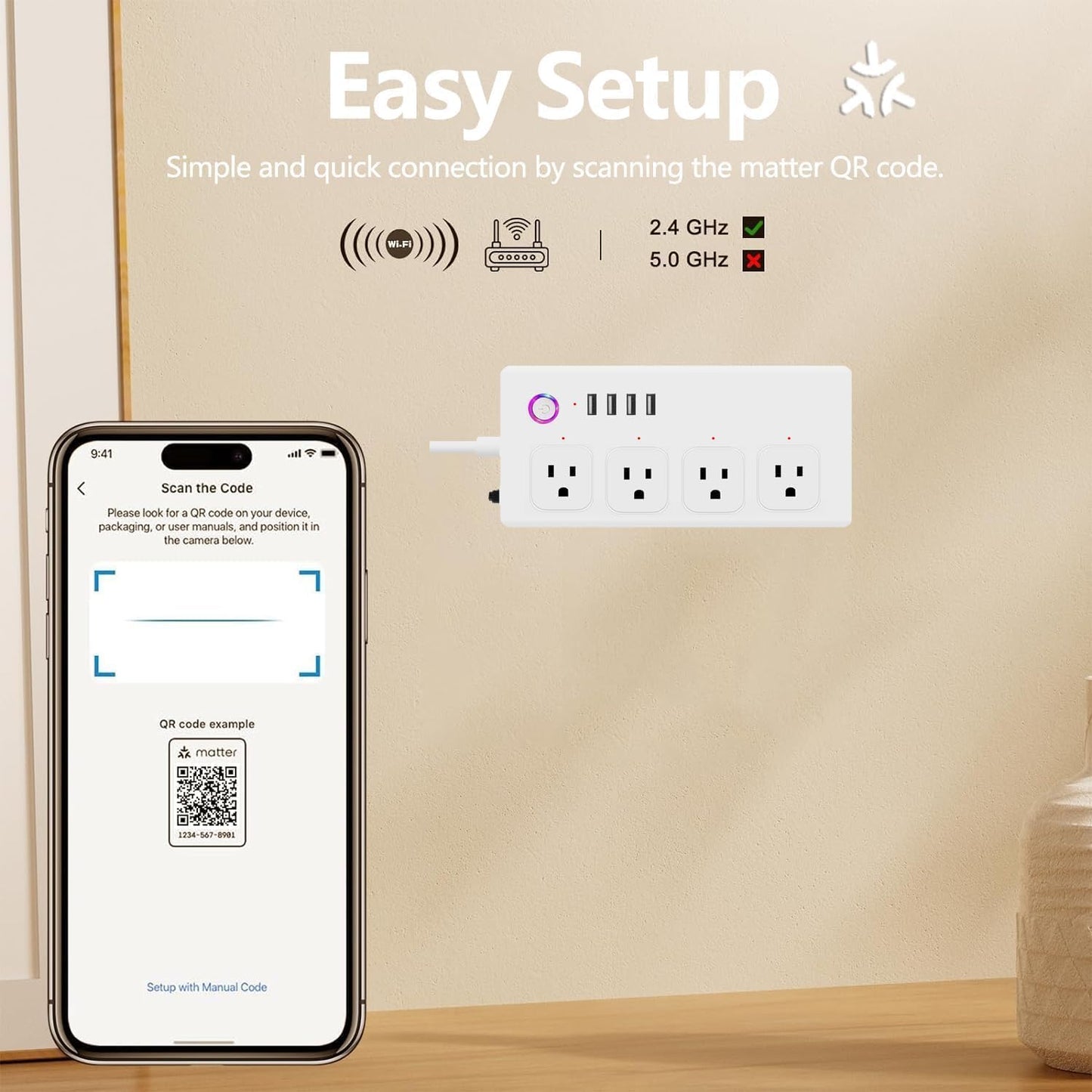 XENON Matter Smart Power Strip, Surge Protector,Support Apple HomeKit, Alexa, Google Home with Schedule Timer, App & Voice Control,5 Ft Extension Cord with 4 Smart Outlets and 4 USB Ports