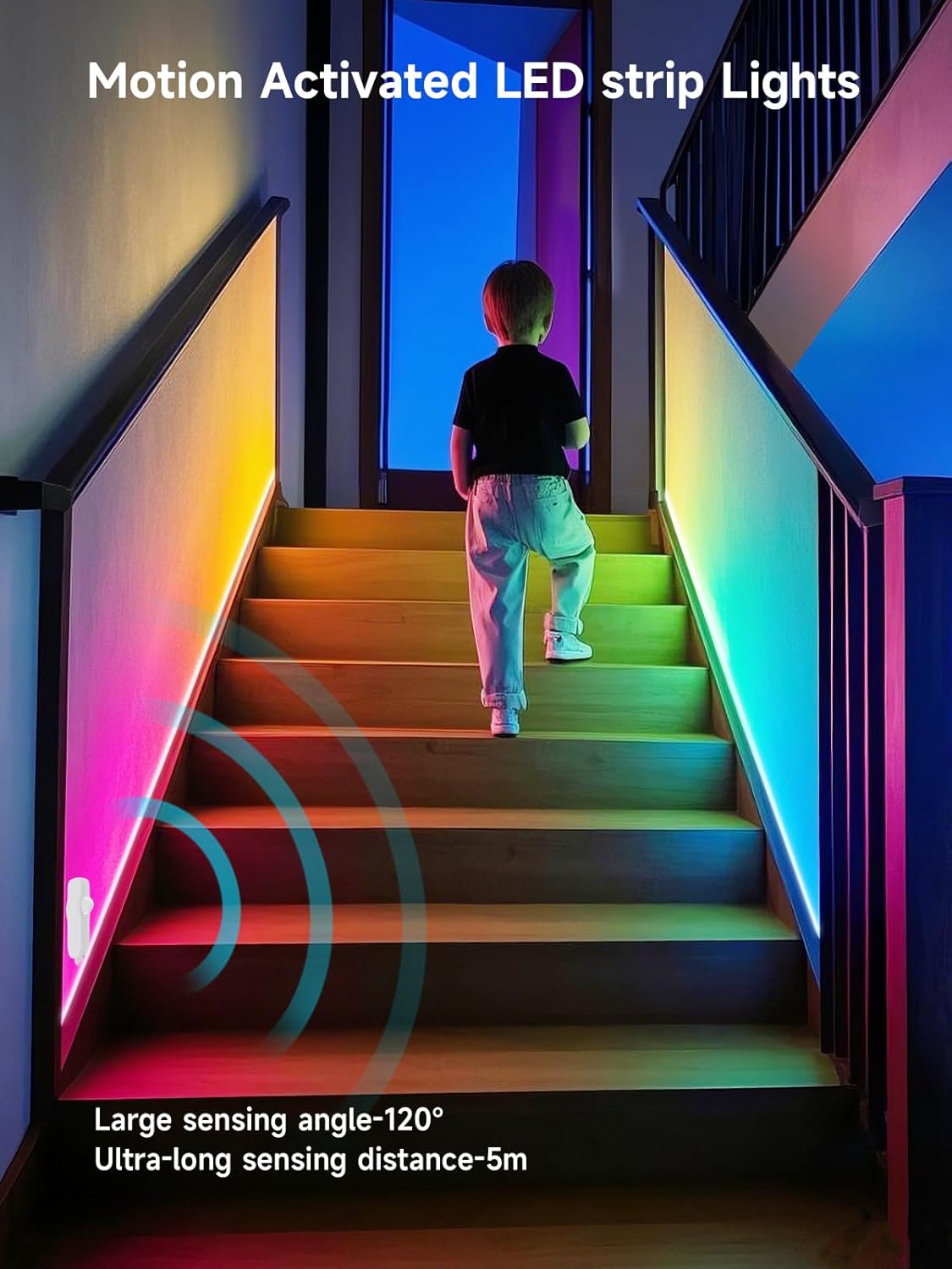 Motion Activated LED Light Strip, 16.4FT Motion Sensor LED Light Indoor with APP Control, Under Bed Lights Motion Sensor with 5V USB Powered, Suitable for Bed Cabinet Staircase Bedroom