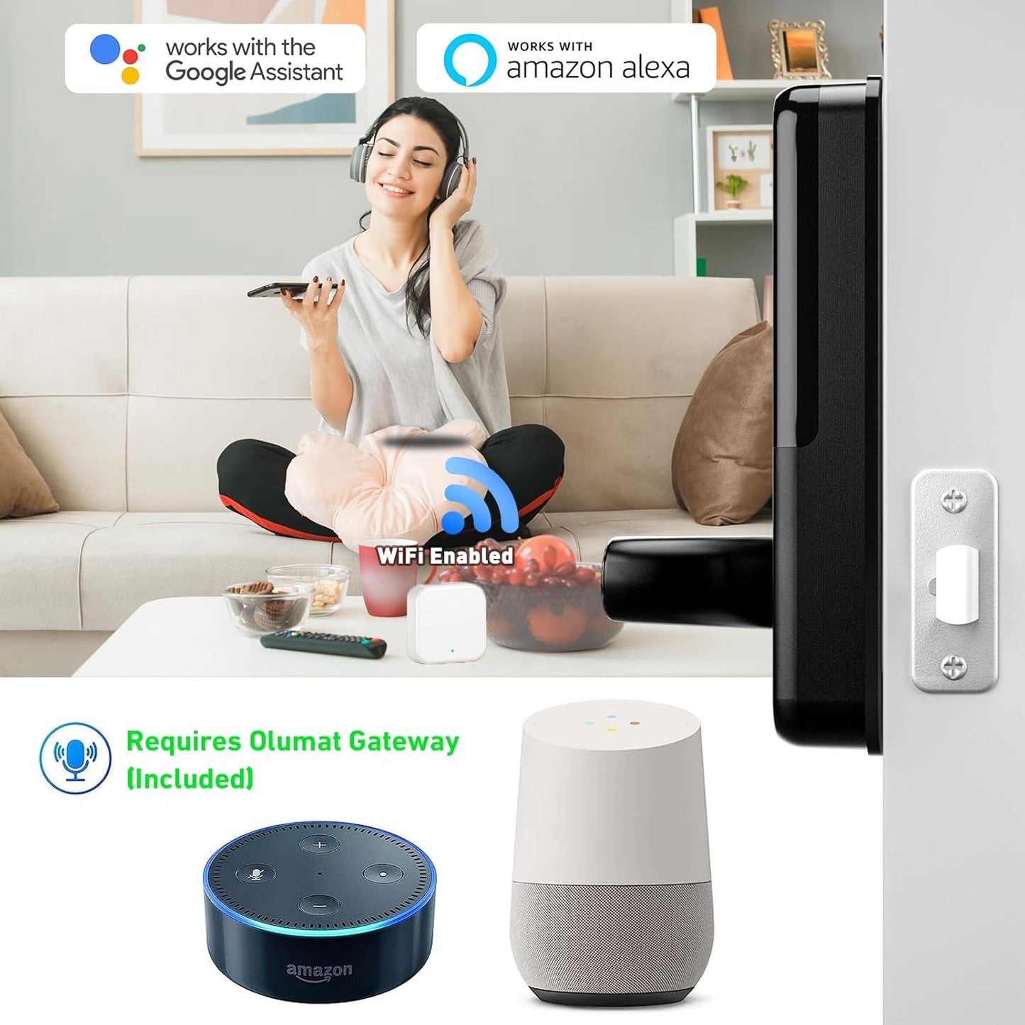 Smart Door Lock with Handle: Olumat Keyless Entry Door Lock with WiFi Gateway - Smart Locks for Front Door with Keypad - Fingerprint Lock