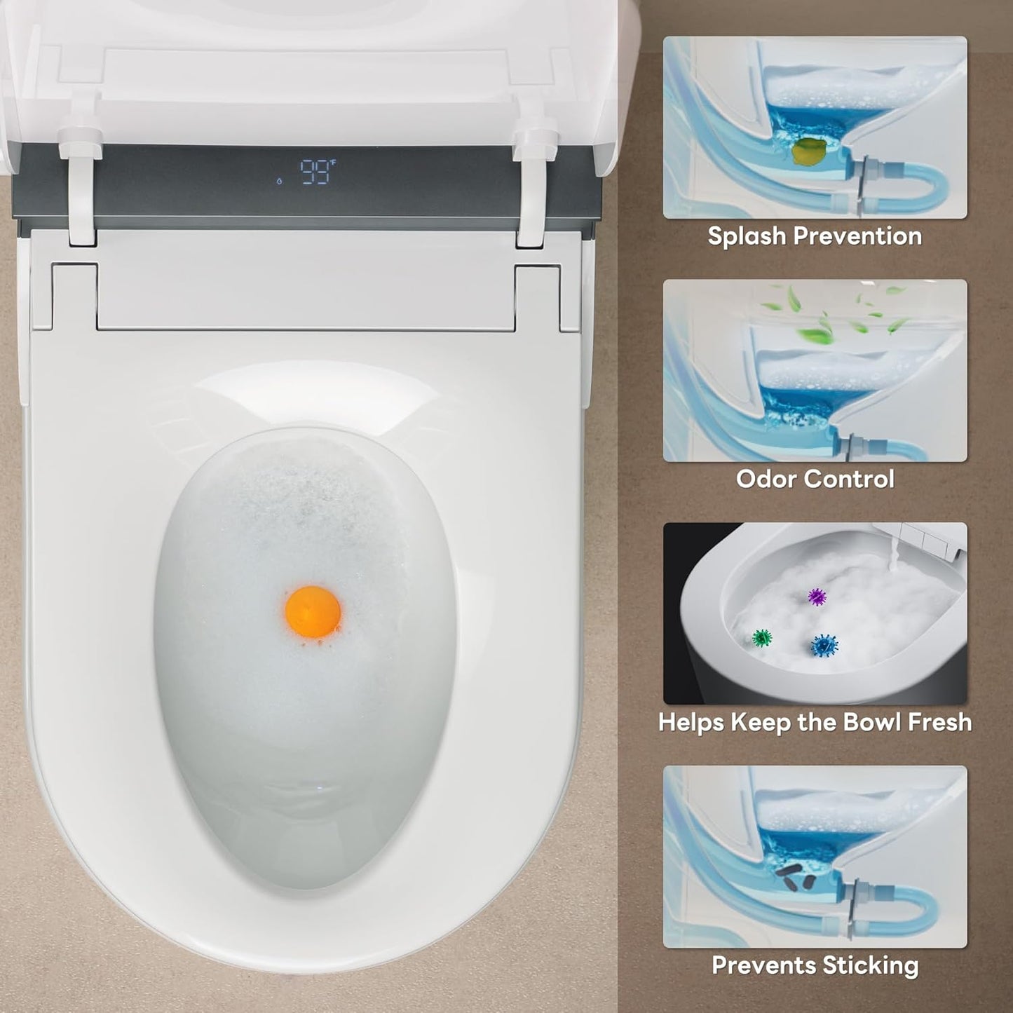 CANEST Smart Toilet with Bidet Built in, Foam Dispenser, Auto Temp Control Wide Heated Seat&0.1s Instant Water, Full-Area Seat Sensor, Auto Open/Close, Foot Sensor, Auto Deodorization, Remote(FC-002)