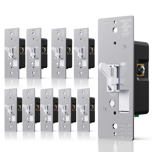AIDA Toggle Slide Dimmer Switch for Dimmable LED Light/CFL/Incandescent 600 Watt max, Single-Pole or 3-Way, Rocker On/Off Wall Switch with Dimmer Slider, Wall Plate NOT Included, UL, White, 10 Pack