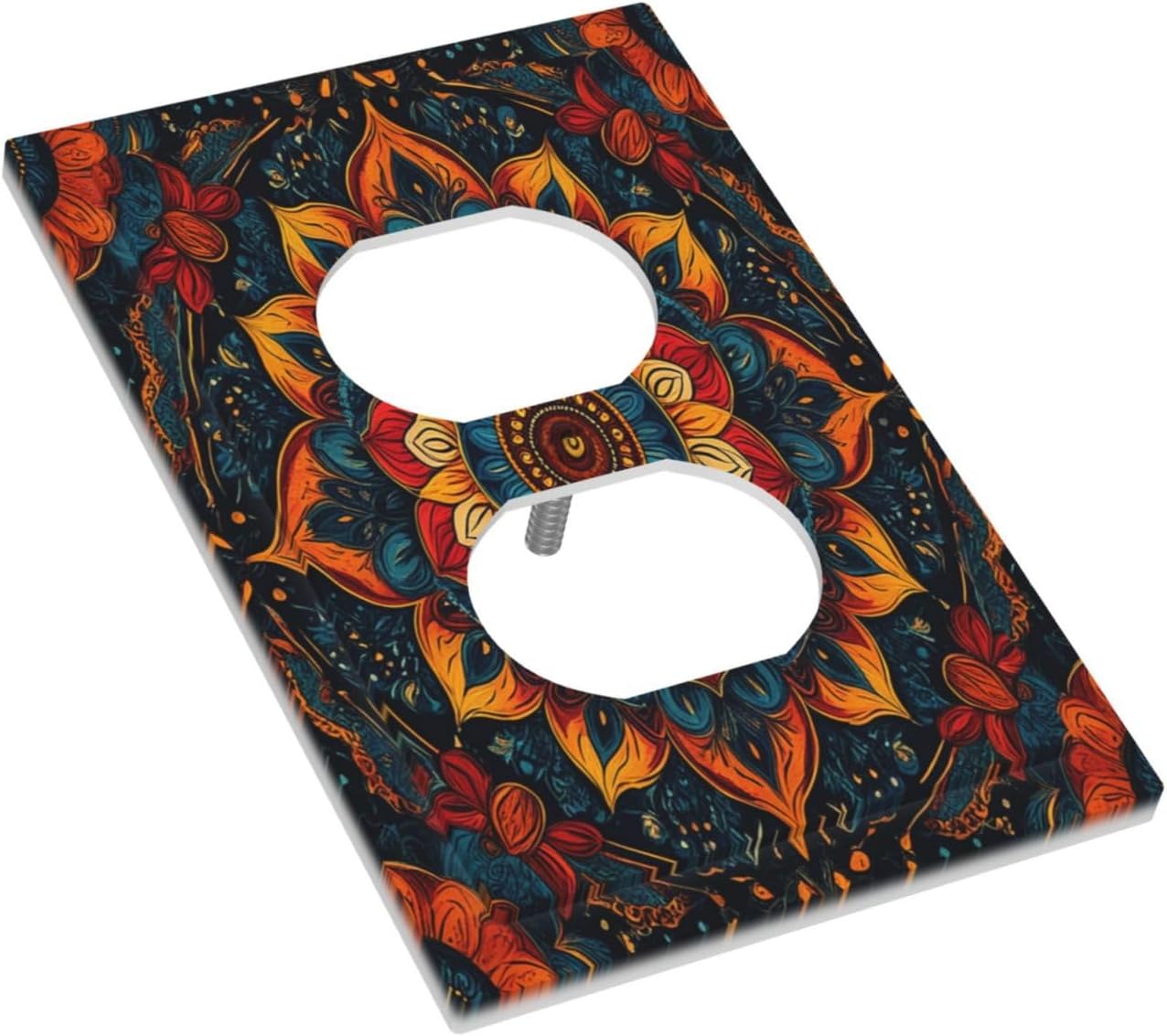Boho Colorful Mandala 1 Gang Duplex Receptacle Switch Wall Plate Decorative Switchplate Outlet Covers Electrical Plug Cover Faceplate for Bathroom Home Decor 5 X 3 IN