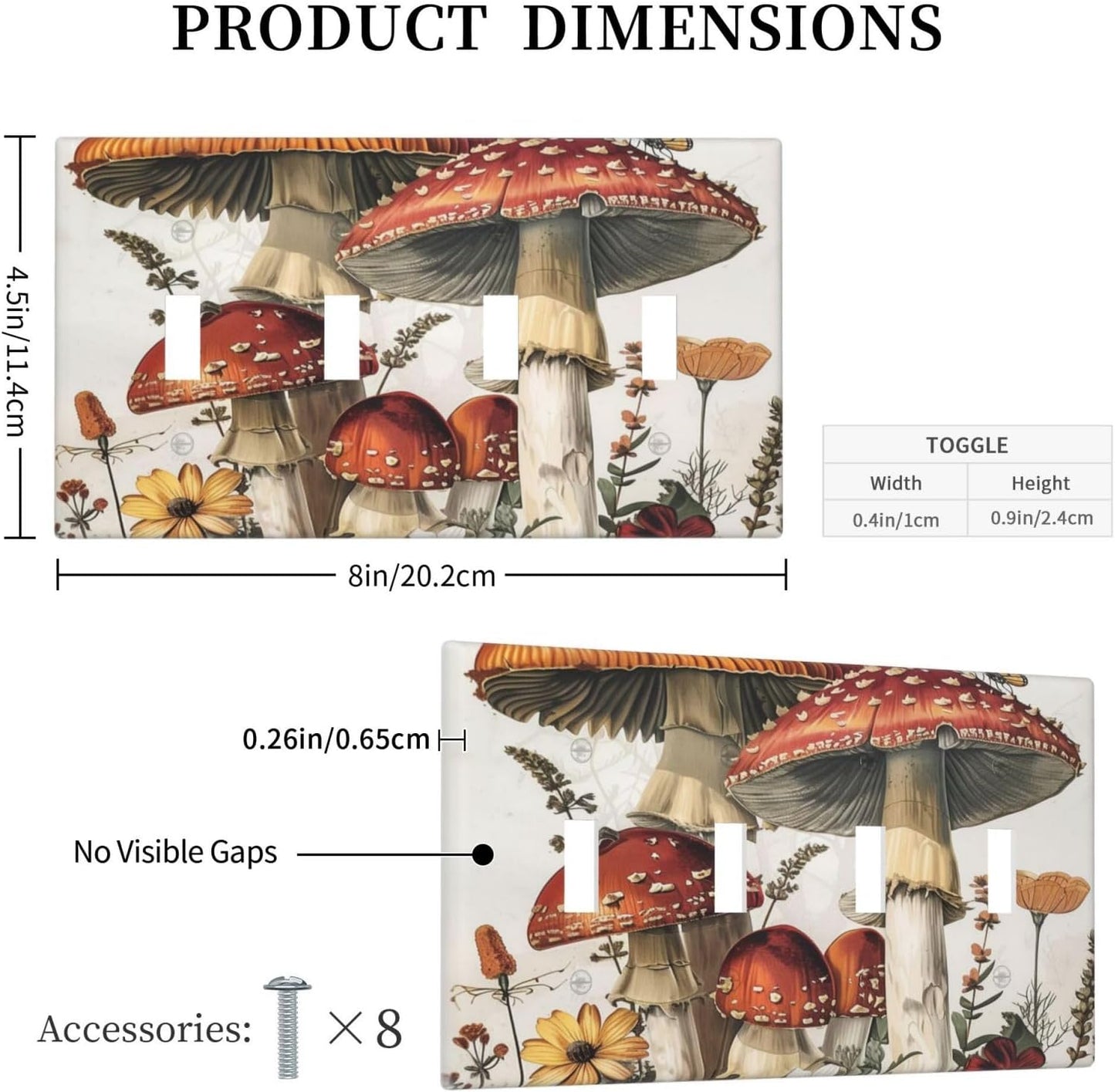 Light Switch Covers Mushroom Forest Butterfly Wild Flower Quad Toggle Electrical Faceplate 4 Gang Wall Plate Decorative Switch Plates For Bed Room Living Room Decor