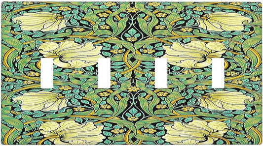 Light Switch Covers William Morris Vintage Floral Yellow Flowers Green Leaf Quad Toggle Electrical Faceplate 4 Gang Wall Plate Decorative Switch Plates for Bedroom living Room Decor