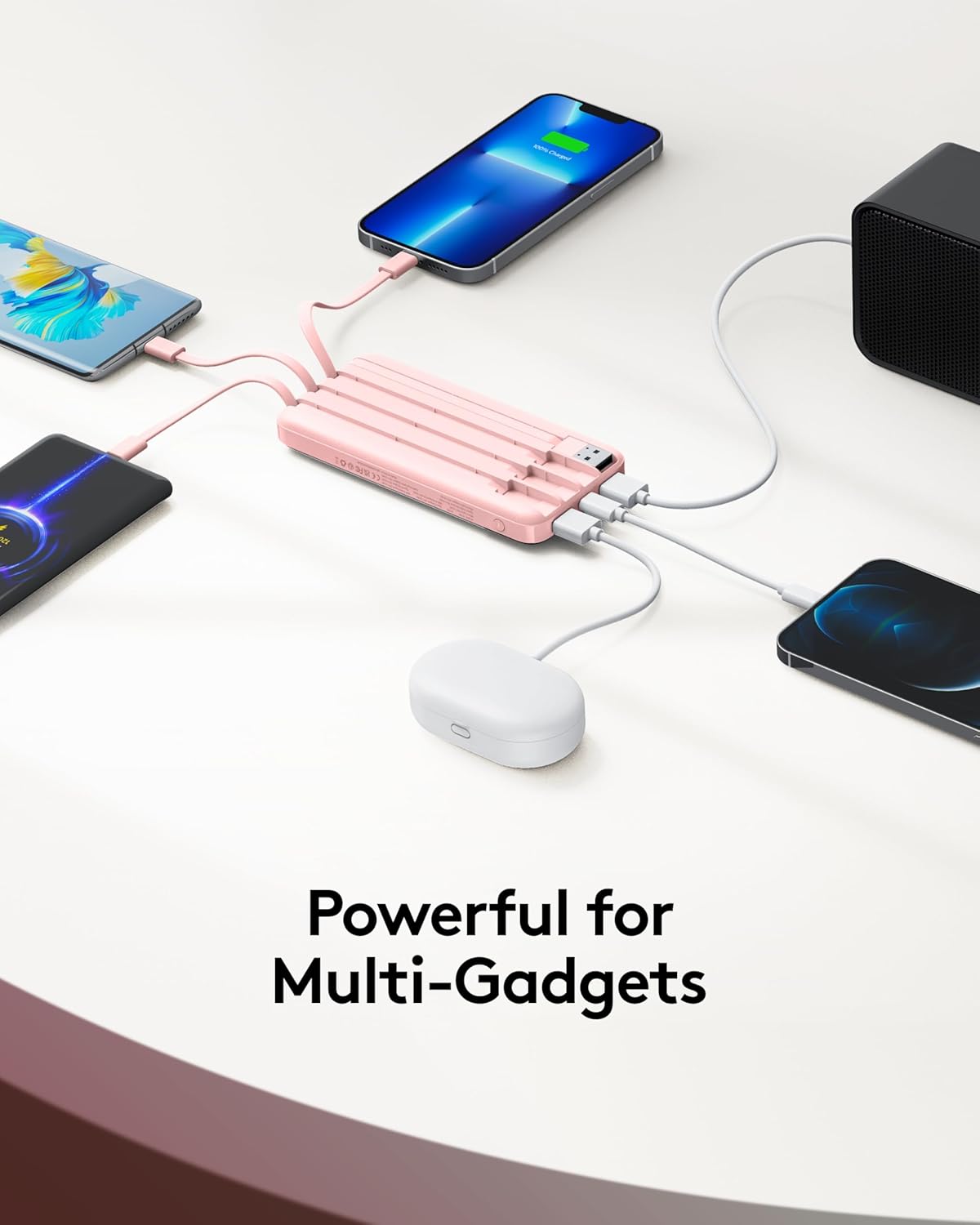 Portable Phone Charger, 10000mAh Portable Charger Power Bank with Built-in Cables, Travel Essential Battery Pack Compatible with iPhone, Samsung, Google, iPads, Tablets, etc