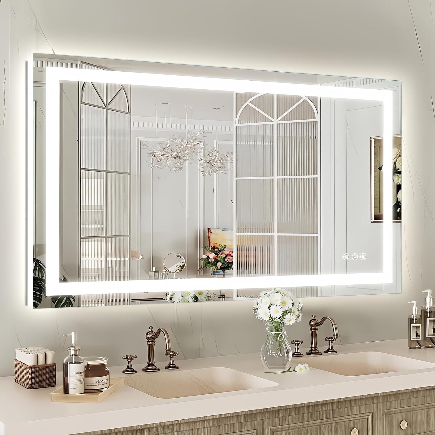 Niccy 40" x 24" LED Bathroom Mirror with Lights, Backlit and Front Lit, Lighted Vanity Mirror for Wall with 3 Colors, Anti-Fog, Shatter-Proof, Memory for Bedroom, Horizontal/Vertical