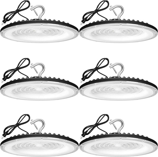 6 Pack 150W UFO Led High Bay Light,120VAC,21050LM 5000K Daylight Area Lighting,IP66 Waterproof 650W MH/HPS with Plug Commercial Bay Lighting for Warehouse/Shop/Workshop/Barn/Gym/Factory