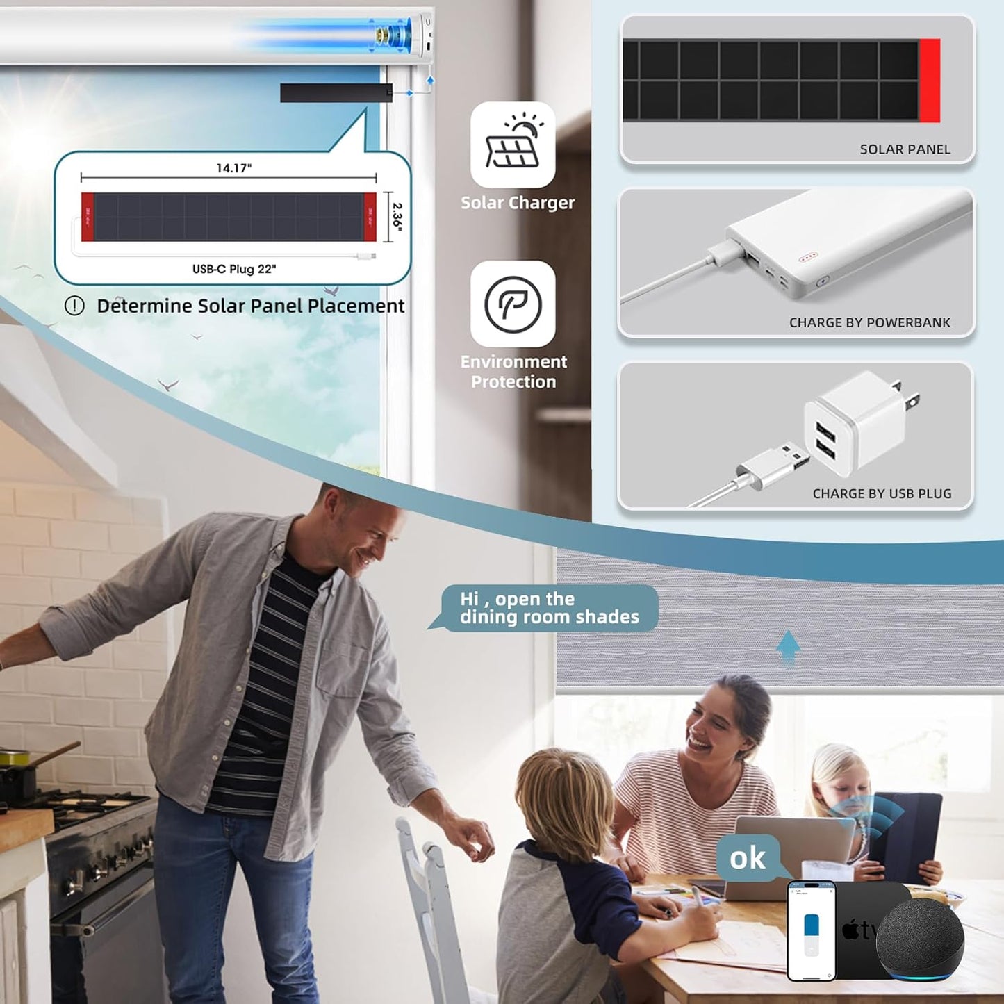 SmartWings Motorized Roller Shades Work with Homekit, Alexa Google, 100% Blackout Smart Blinds for Windows, Cordless Remote Control Window Shades, Essential Grey, Customized Size