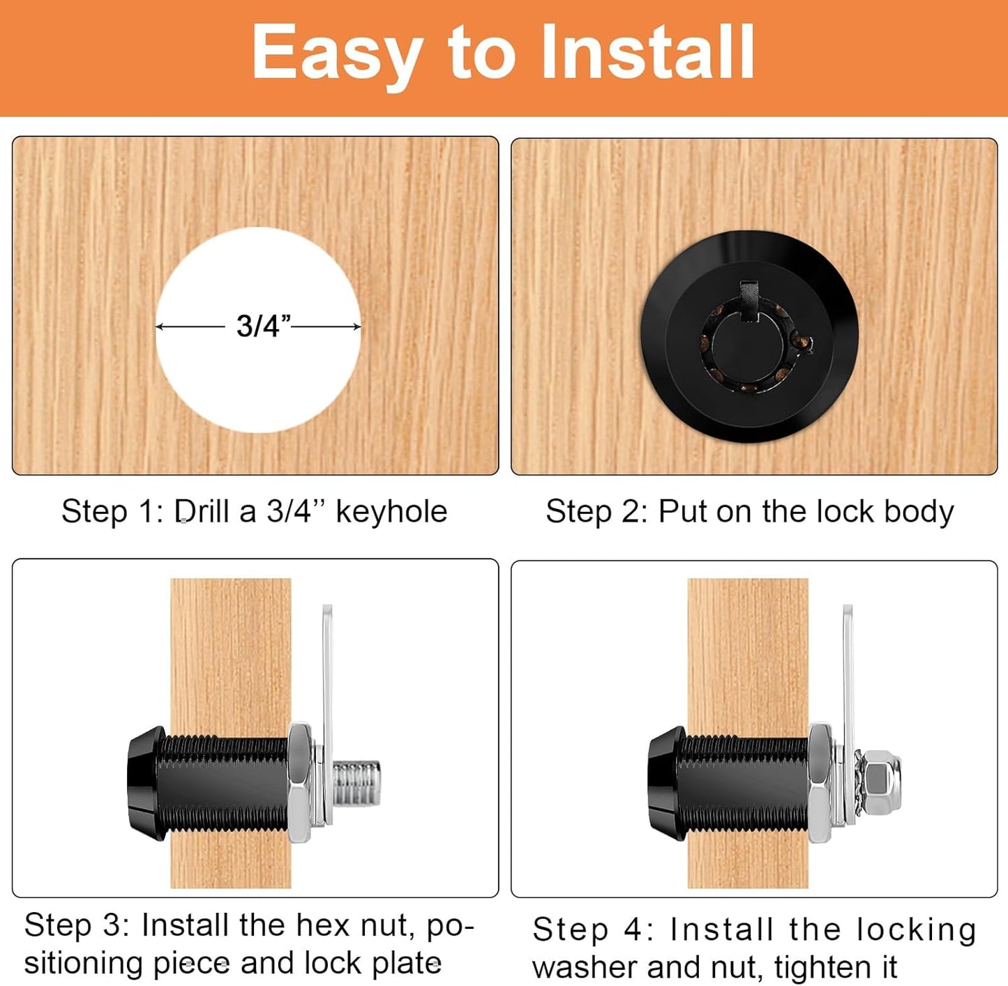 Cam Locks RV Storage Lock Keyed Alike, Black Finish Cabinet Lock with keys1-1/8 Cylinder RV Compartment, Camper, Trailer, Vending Machine Replacement Set with 16 Keys(8, Black 1-1/8 Inch)
