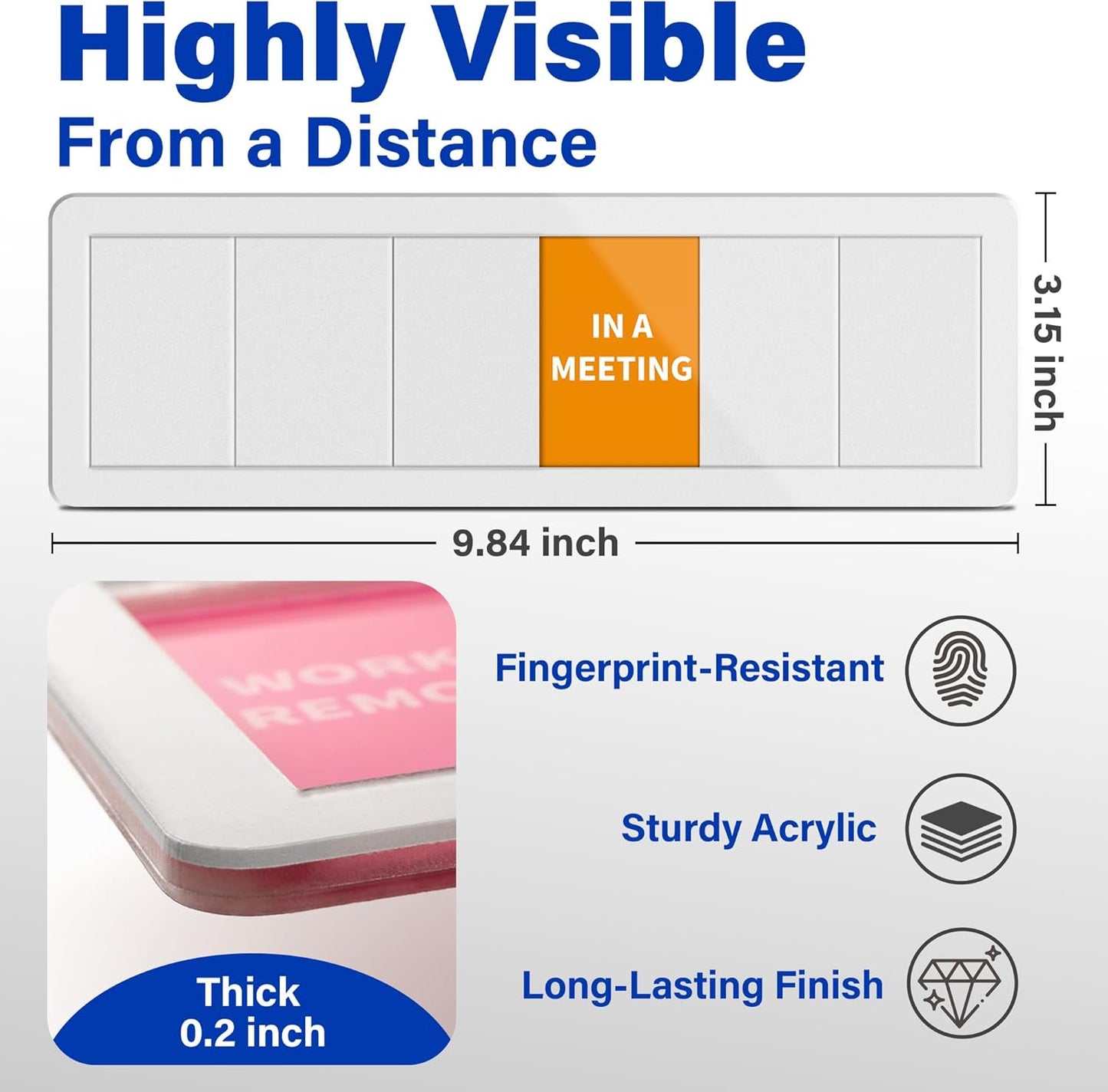 Office Door Signs with 6 Printed Status Options – Do Not Disturb, Out of Office, In a Meeting, Please Knock, Work from Home, Back Soon – Includes Custom Personalized Blank Sticker for Privacy Workspace or Studio Available and Away
