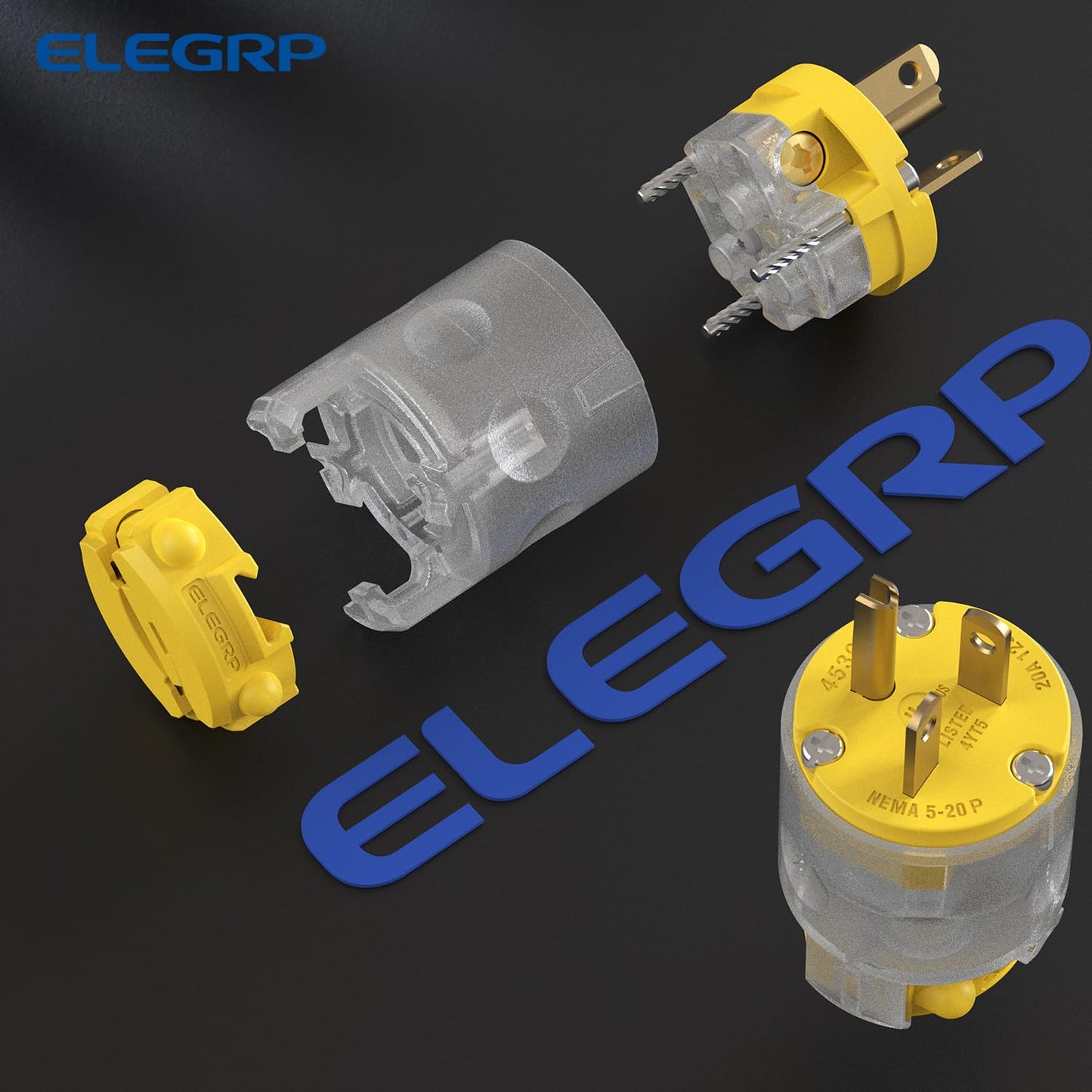 ELEGRP Lighted 20 Amp 125 Volt NEMA 5-20P 2 Pole 3 Wire Grounding Straight Blade Electrical Plug Replacement Cord Outlet Commercial Grade, Yellow, 1 Pack
