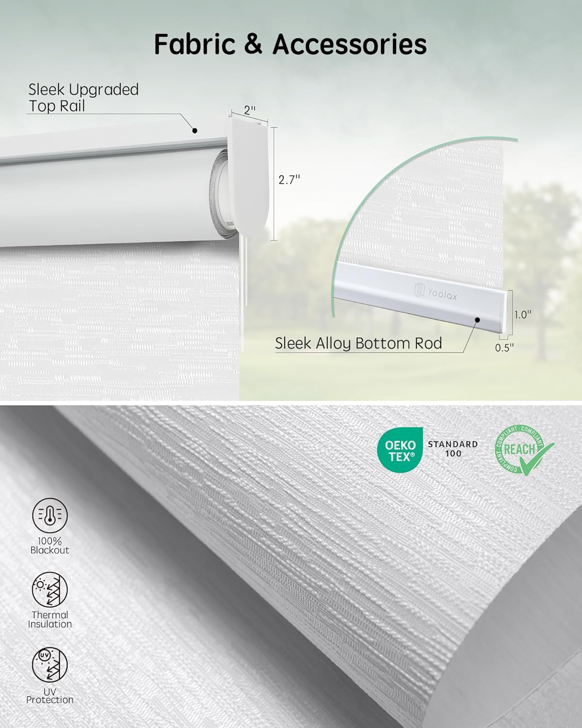 Yoolax Motorized Blinds with Remote, Blackout Smart Blinds for Windows Motorized Roller Shades, Automatic Window Blinds Directly Compatible with Alexa Electric Blinds (Jacquard White, 43" W x 72" H)