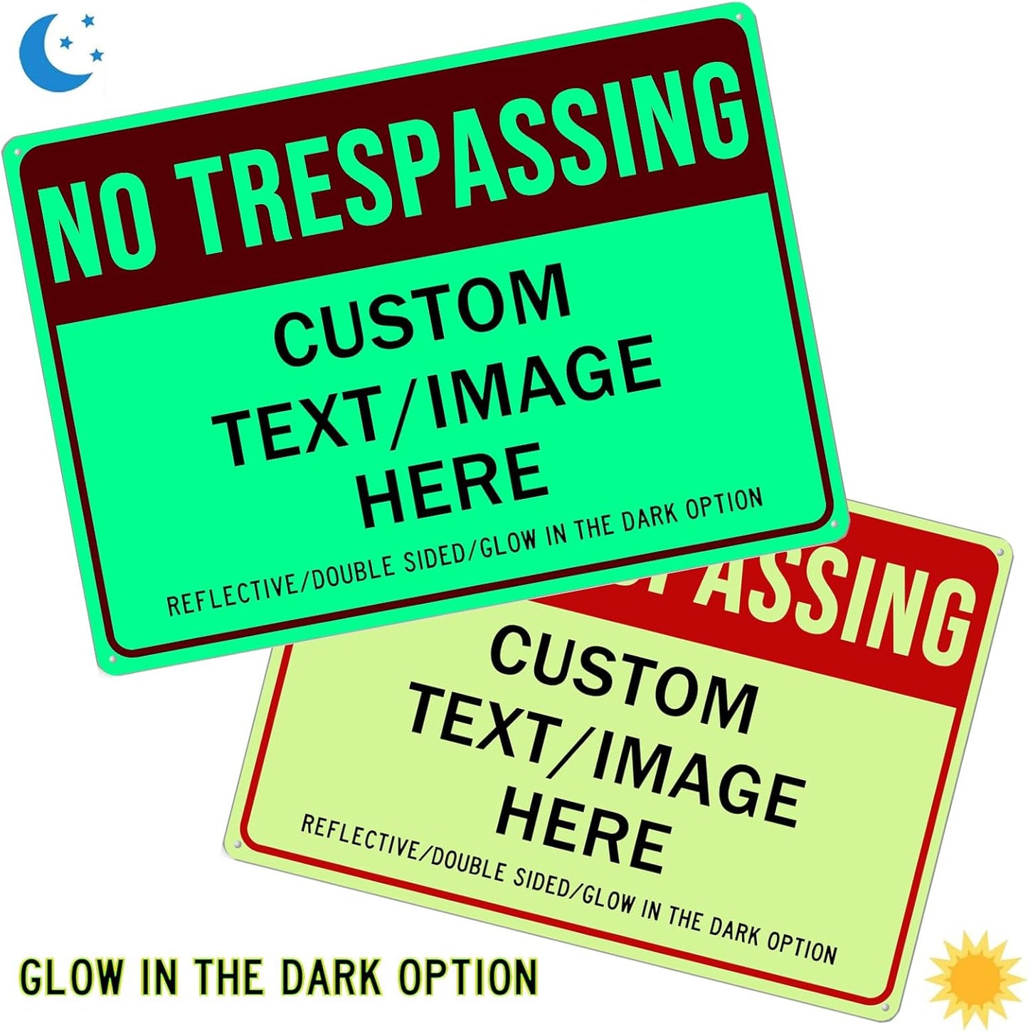 Custom No Trespassing Sign, Glow in the Dark/Reflective Option, 14''x10'' Personalized Aluminum Warning Signs, Customize for Business, Yard, Garden, School, Indoor/Outdoor Use