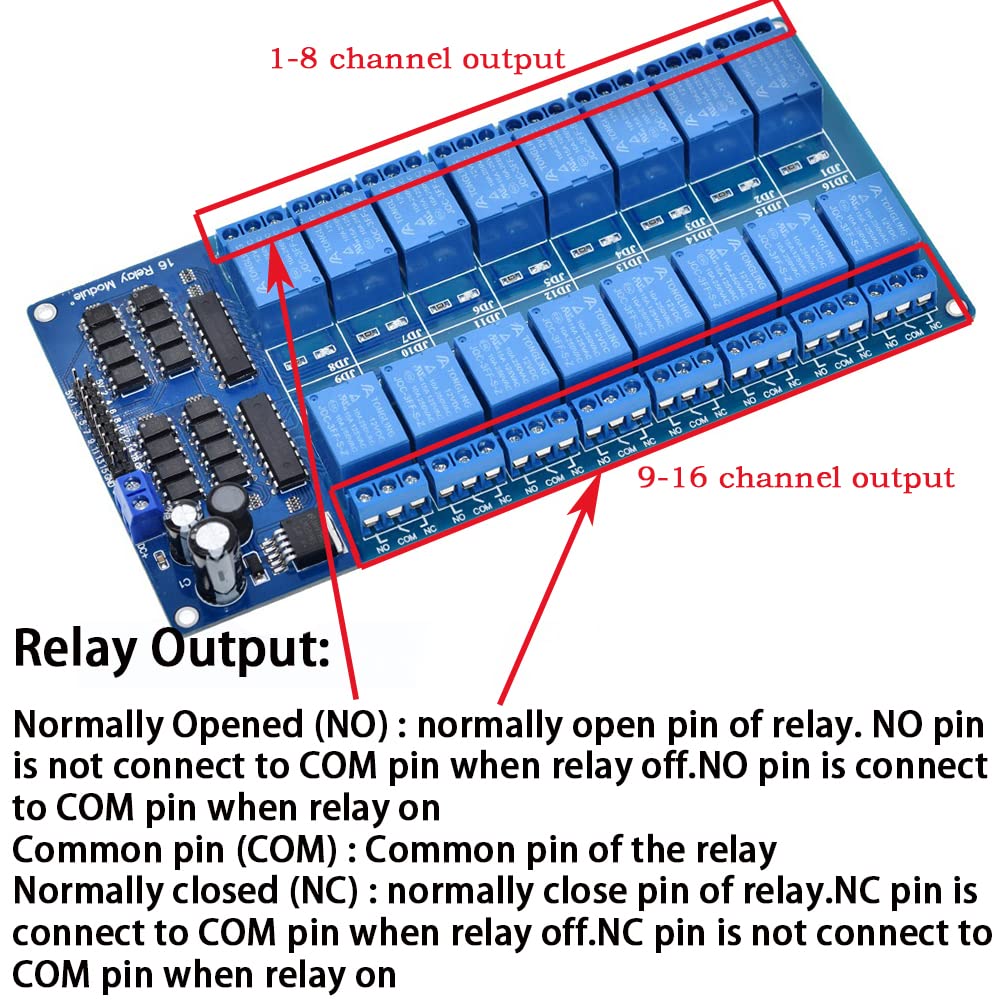 Relay Module with Optocoupler High/Low Level Trigger for Arduino (12, 12V Relay 16 Channel)
