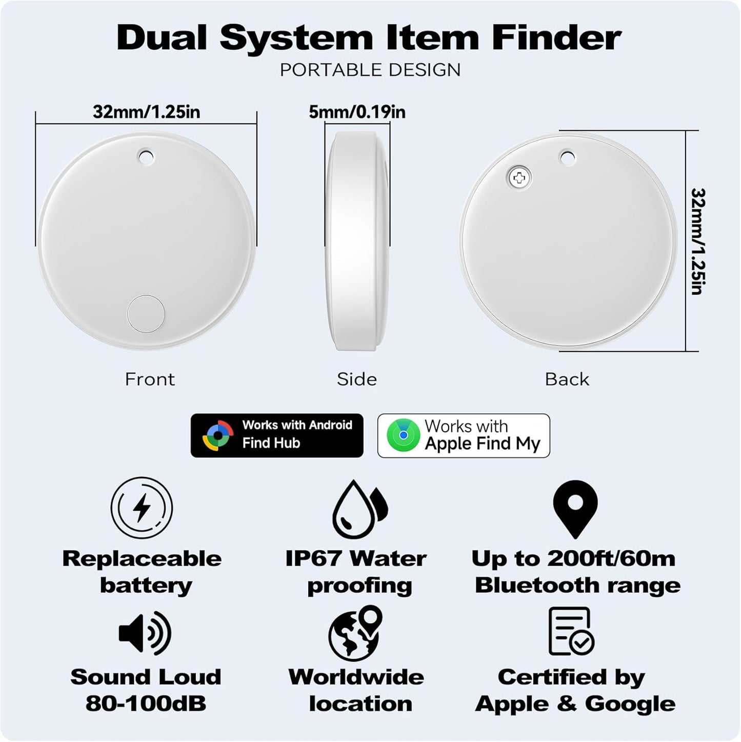 Eelexa Smart Tag Tracker, Dual System Air Tracker Tag for iOS and Android, Compatible with Apple Find My or Google Find Hub Smart Keys Finder Item Locator with Waterproof&Light (White-1Pack)