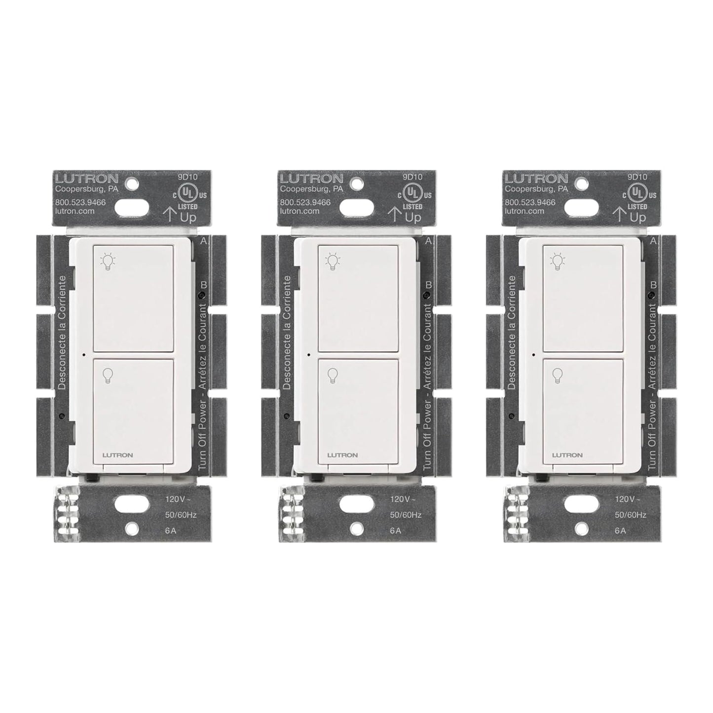 Lutron Caseta Original Smart Light Switch (Lutron Smart Hub Required), for Home, LED Lights, and Fans, 6 Amp, Single-Pole/3-Way, Neutral Required, PD-6ANS-WH 3 Pack, White