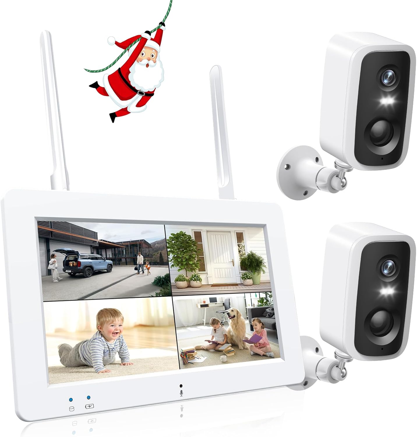 Wireless Security Camera System with 7" Touchscreen Monitor & 2PCS 4MP Security Cameras,Indoor Outdoor Camera 2-Way Audio,Color Night Vision,Motion Detection