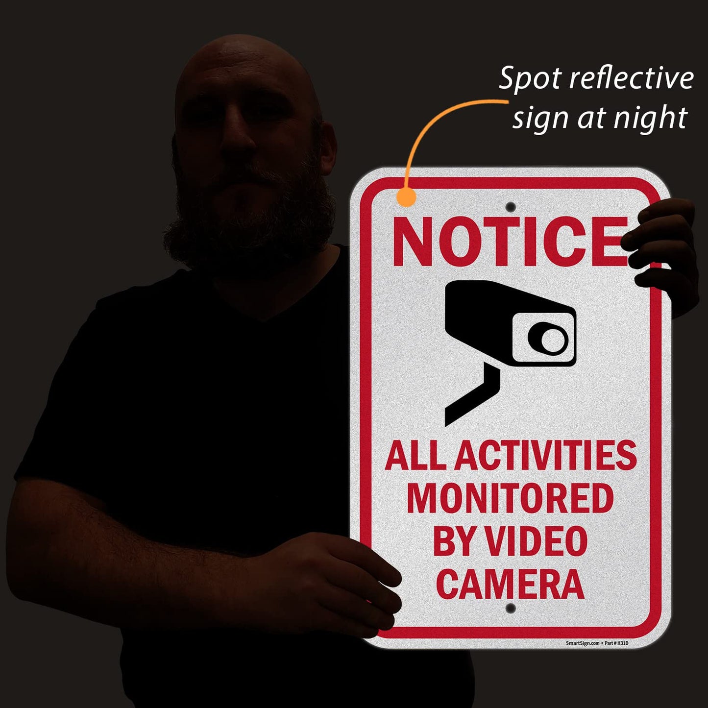 SmartSign 18 x 12 inch “Notice - All Activities Monitored By Video Camera” Metal Sign, 120 mil Aluminum Composite (ACM), Engineer Grade Reflective Material, Red, Black and White, Made in USA