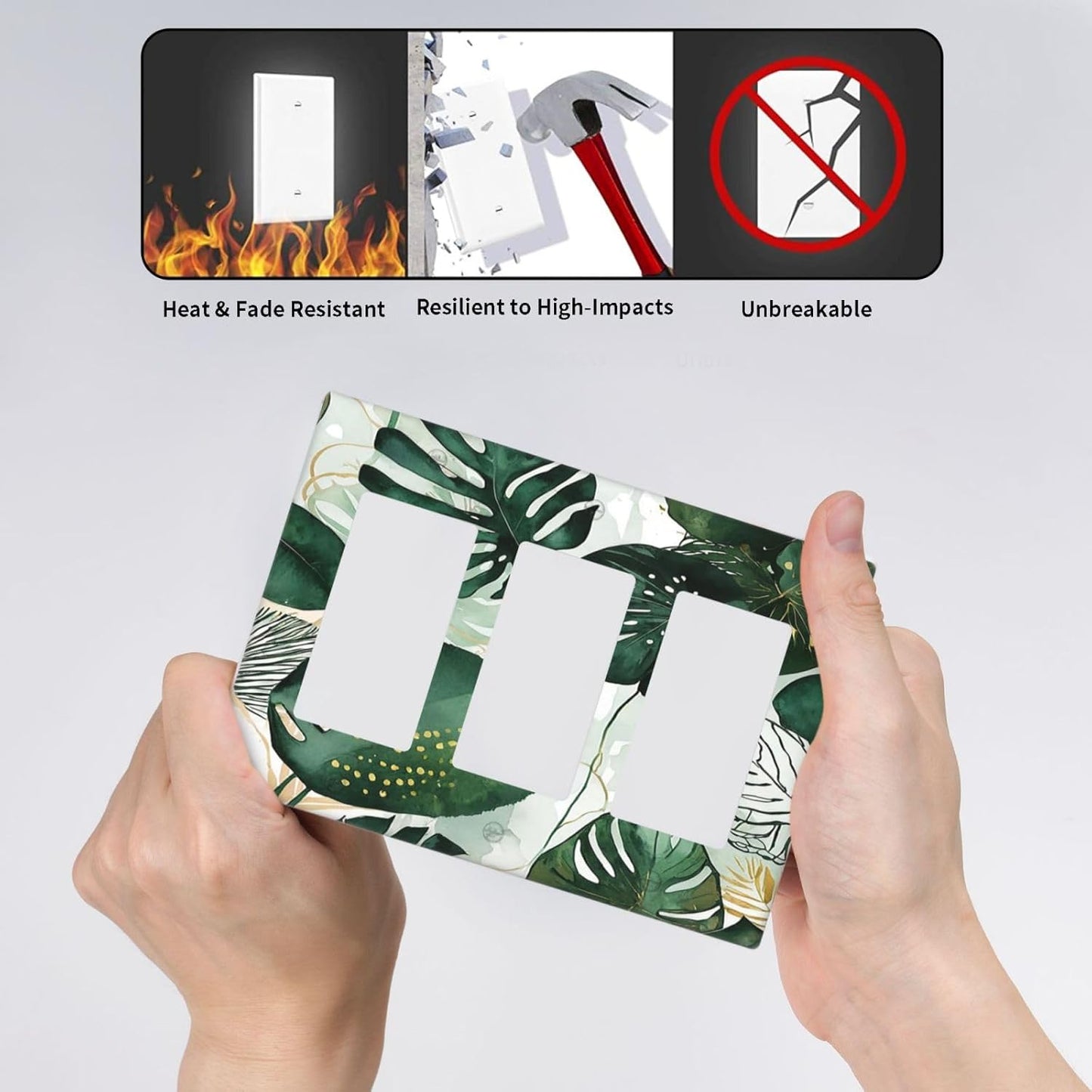 Light Switch Covers Boho Tropical Leaves 3 Gang Rocker Electrical GFCI Decorative Triple Outlet Wall Plate Cover Switchplate for Bedroom Bathroom Decor
