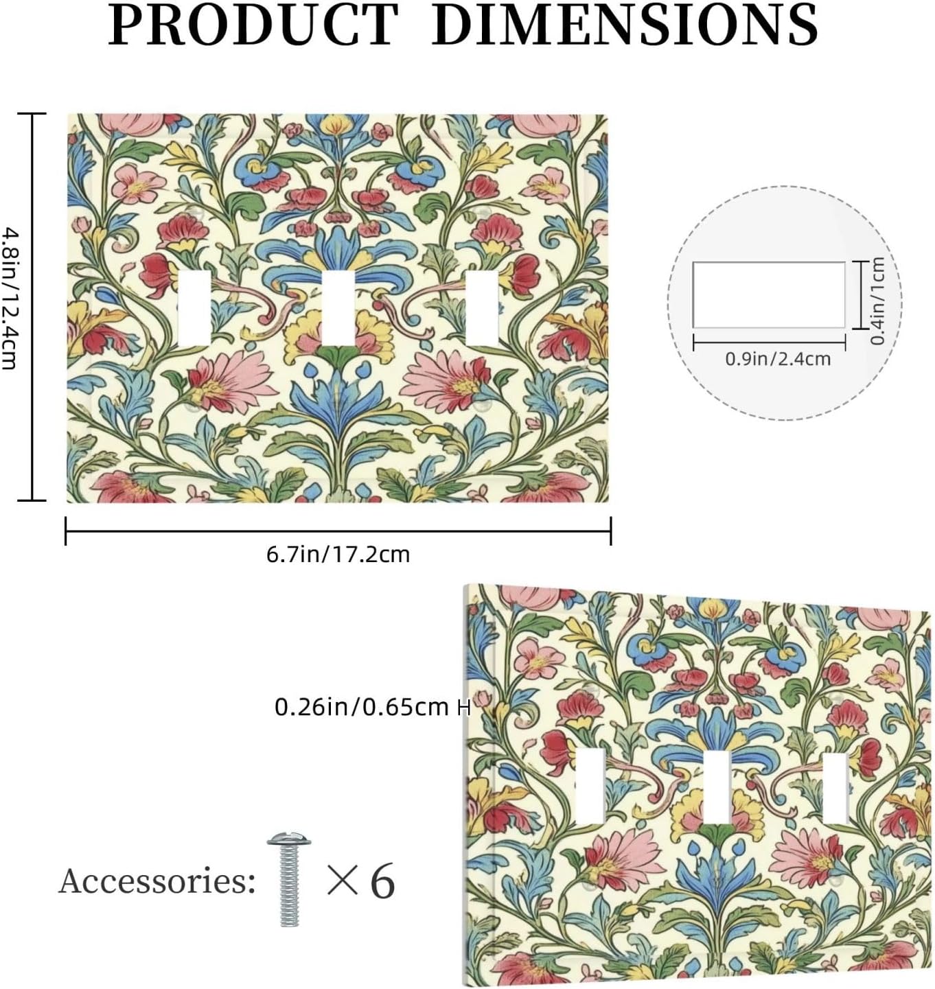 Decorative Switch Plates Boho Red Floral Morris Plant Leaves 3 Gang Wall Plate Triple Toggle Light Switch Cover Faceplate Electrical Wall Panels For Farmhouse Cabin Decor