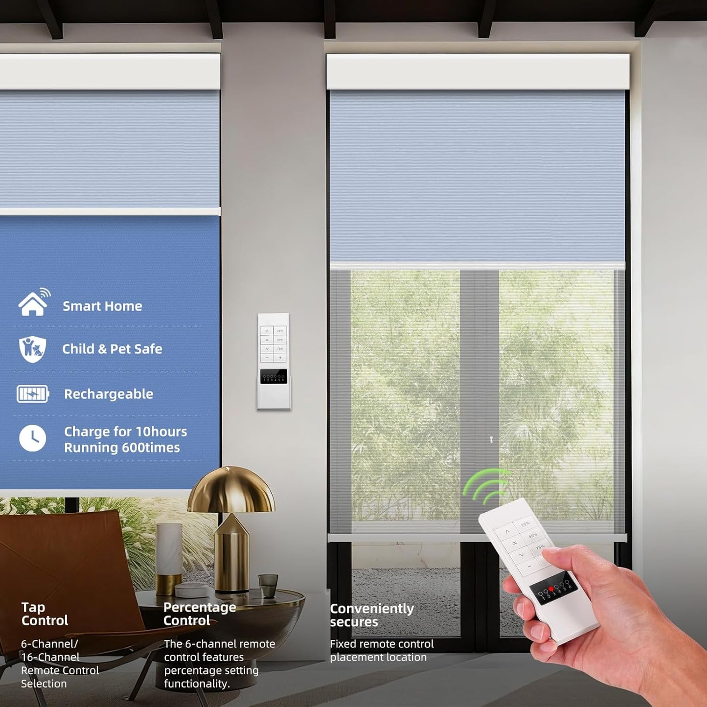 ZSTARR Motorized Day and Night Dual Smart Blind for Window with Valance Rechargeable Motor,Blackout Roller Shade Custom Size,with Valance Suitable for Home,Office (Full Blackout Dark Blue)