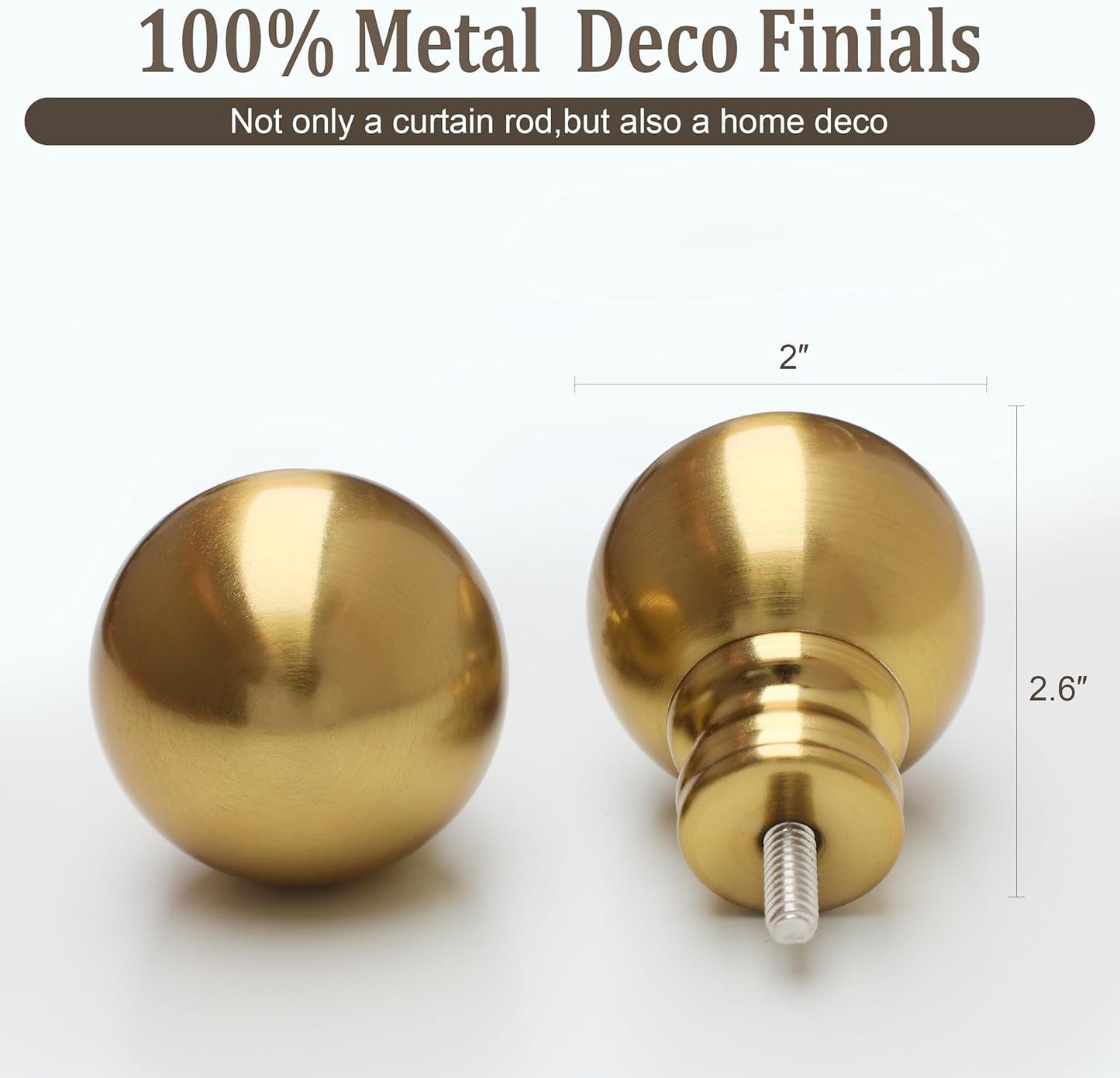 Modern Gold Curtain Rods for Windows 48 to 84 Inch 1" Diameter Adjustable Heavy Duty Brass Window Curtain Rod with Metal Finials for Living Room Bedroom Farmhouse Kitchen Outdoor