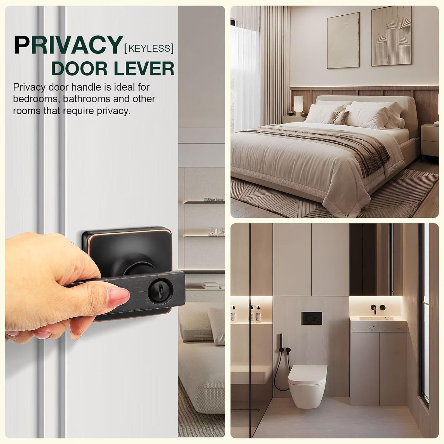 GOBEKOR 1 Pack Bronze Door Handles Interior Privacy Door Handle for Bedroom Bathroom Keyless Interior Door Levers