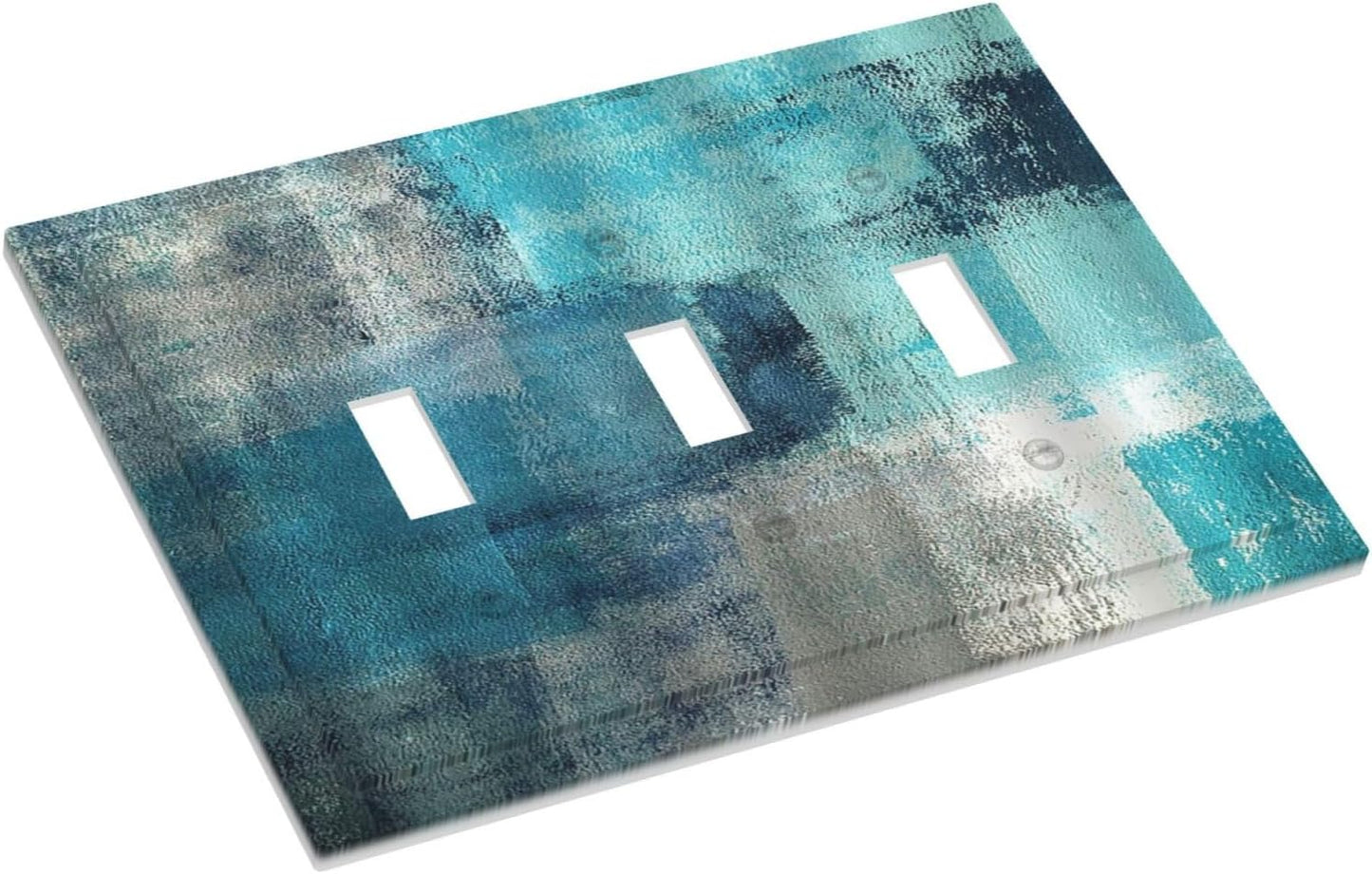Decorative Switch Plates Teal Blue Modern Geometric Abstract Turquoise Green 3 Gang Wall Plate Triple Toggle Light Switch Cover Faceplate Electrical Wall Panels for living Room Bedroom