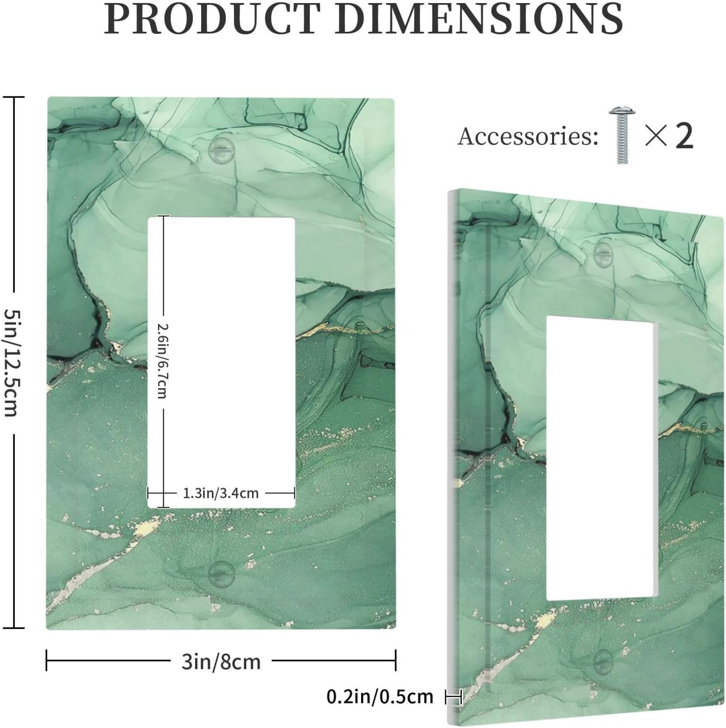 Decorative Outlet Covers Simple Green Marble 1 Gang Single Rocker Light Switch Cover Plate Wall Plates GFCI Faceplate for living Room Office Decor