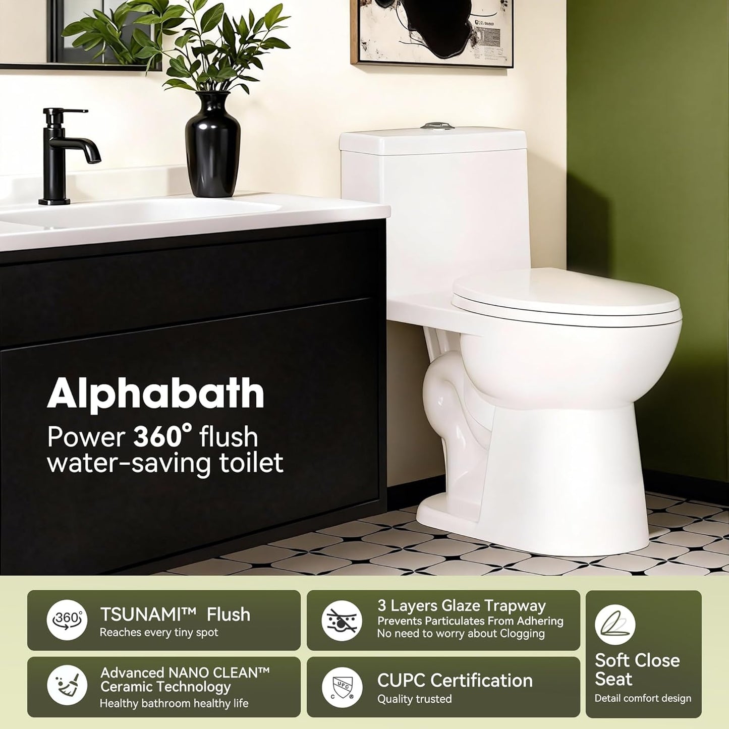 One piece Toilets for Bathroom, 17“ ADA Comfort Height Toilets, 0.8/1.28 GPF Dual Flush Toilet, Nano Self-Cleaning Glaze, WaterSense Certified, Easy to Clean & Install, 12" Rough-In