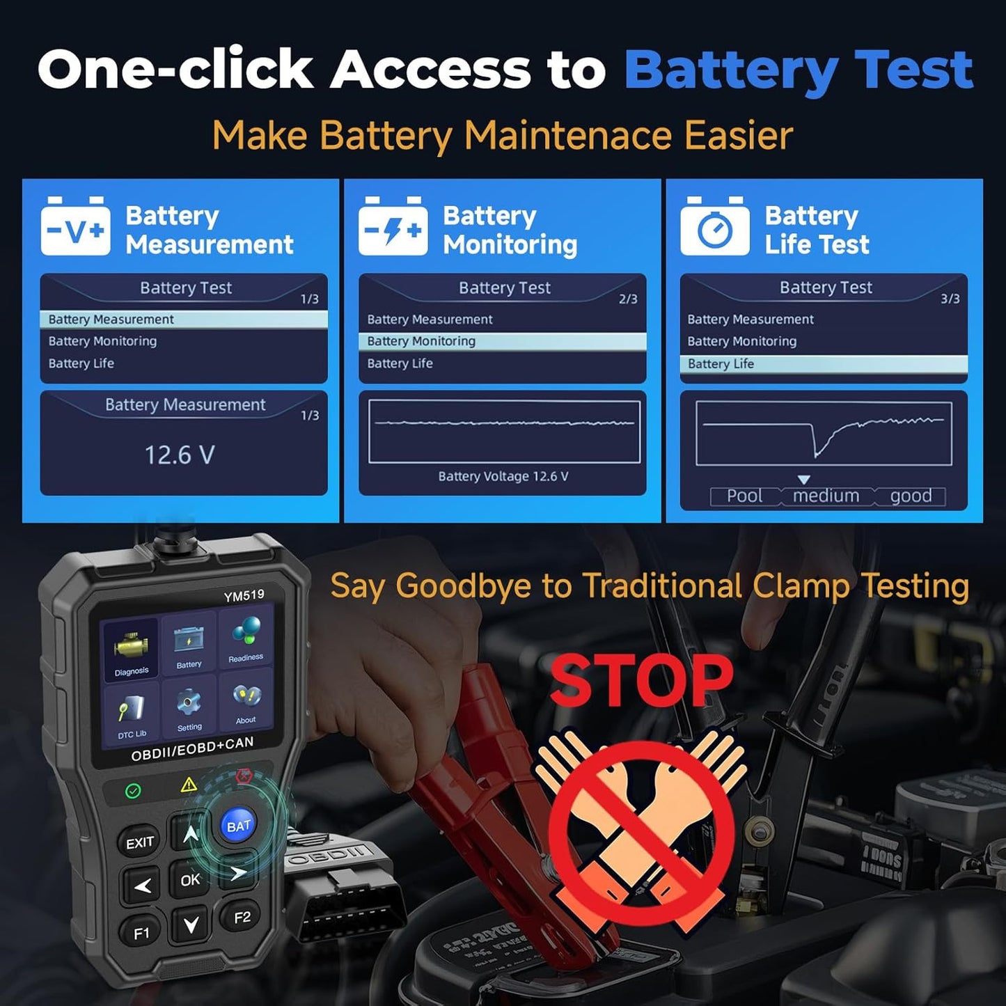 Enhanced Universal OBD2 Scanner with Battery Tester - Car Engine Fault Code Reader CAN Diagnostic Scan Tool, Read and Clear Error Codes for 1996 or Newer OBD2 Protocol, Plug & Play
