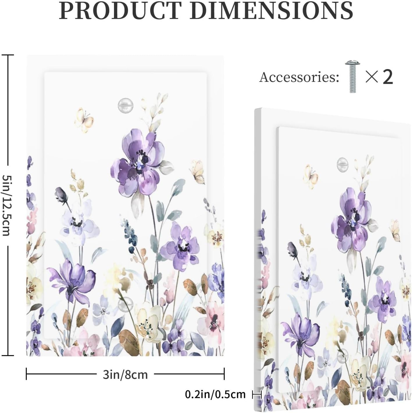 Light Switch Cover Plate Purple Floral Lilac Watercolor Flower Leaves Butterfly Wildflower 1 Gang No Device Blank Electrical Wall Plates Faceplate Decorative Switch Plate for Bedroom Home